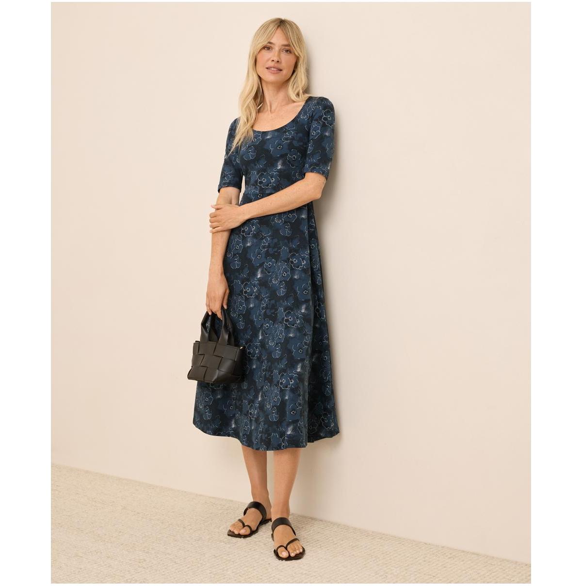 Pact Organic Cotton Fit & Flare Scoop Midi Dress in Blue | Lyst