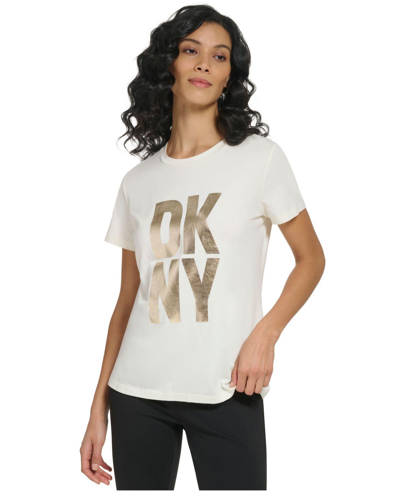 DKNY Short-sleeve Metallic Logo T-shirt in White | Lyst