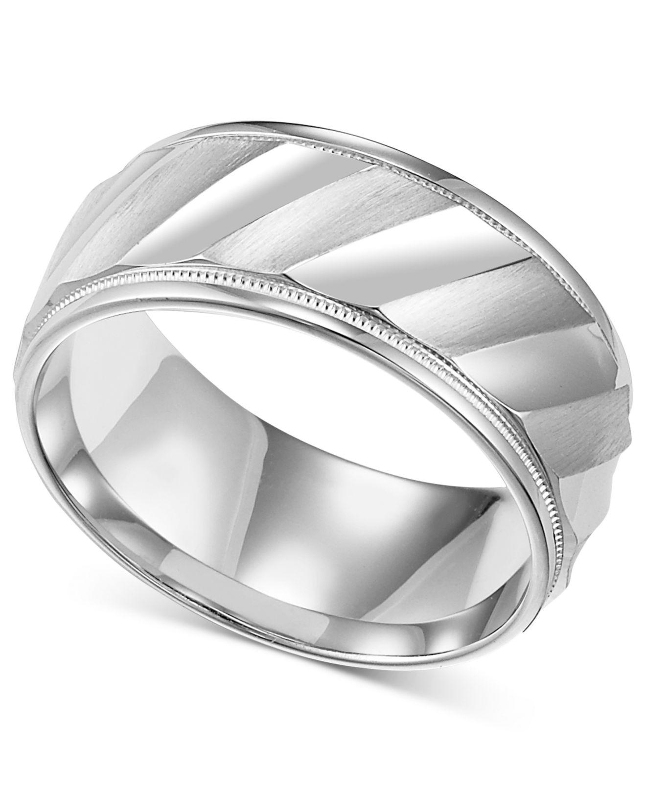 Macy�s Men�s Sterling Silver Ring, Diagonal Stripe Wedding