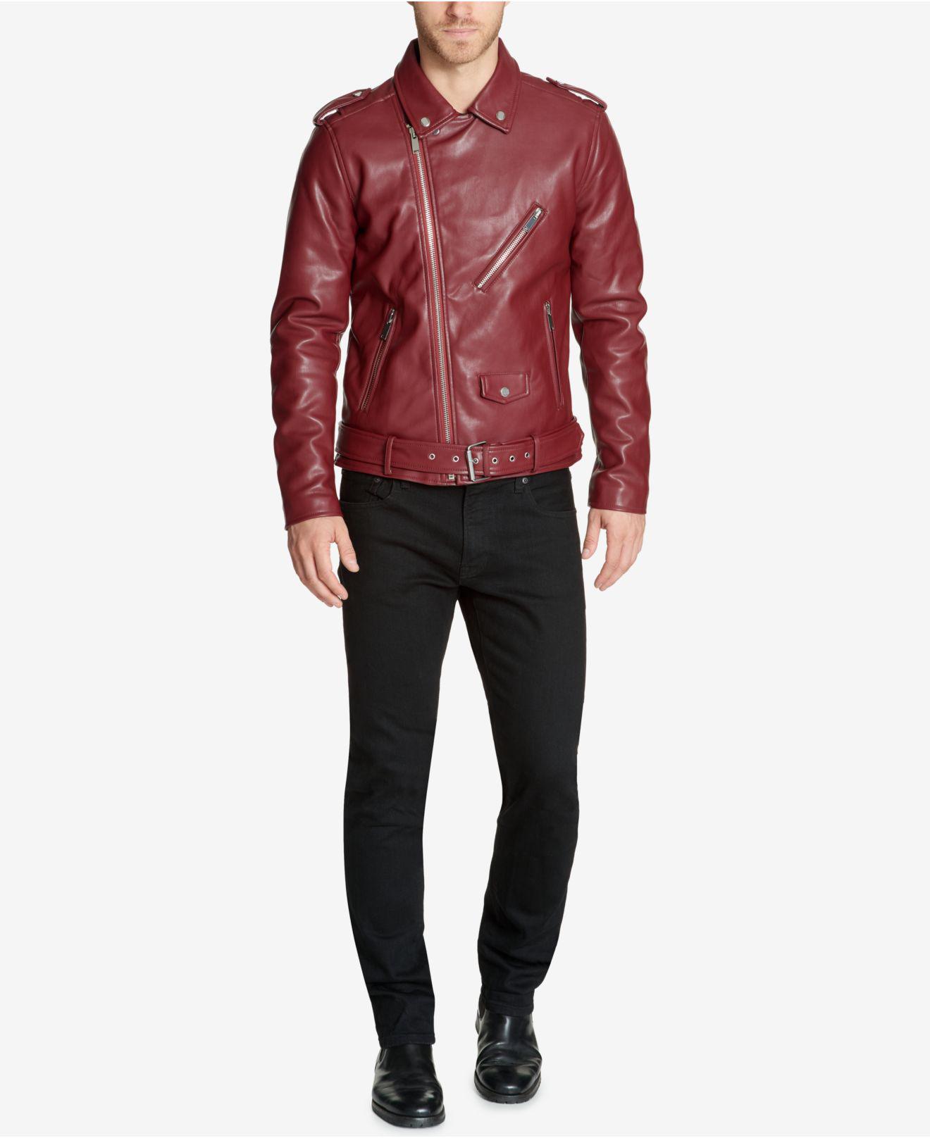 Men S Red Faux Leather Moto Jacket