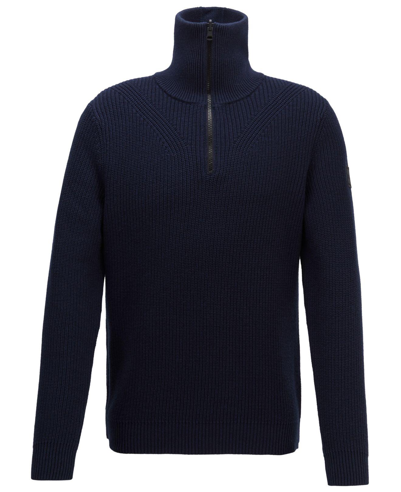BOSS by Hugo Boss Zip Neck Ribbed Sweater In Cotton With Virgin Wool in ...