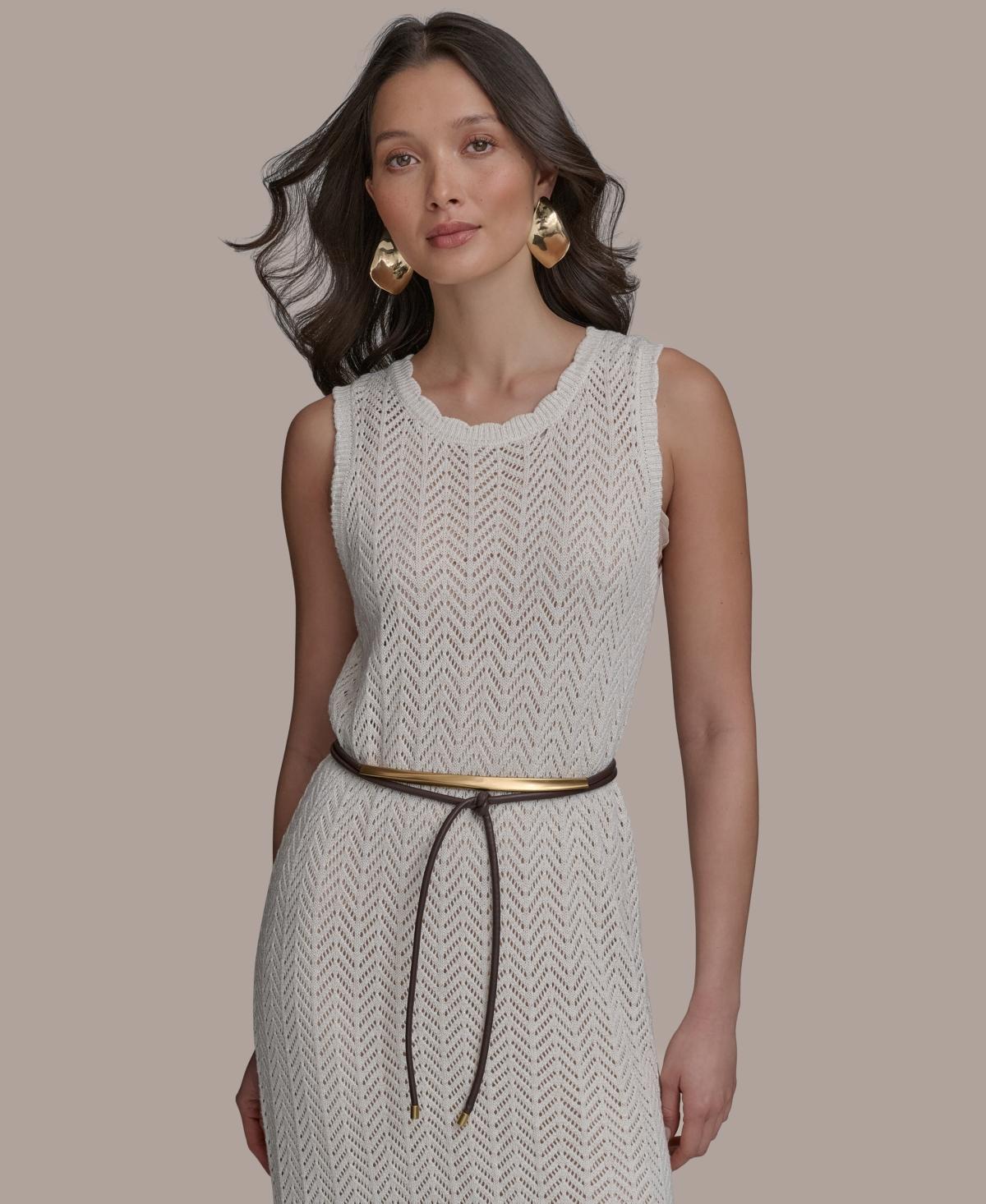 【Donna Karan New York】Pointelle Knit Belted Dress Donna Karan New York Women's Pointelle Knit Belted Dress
