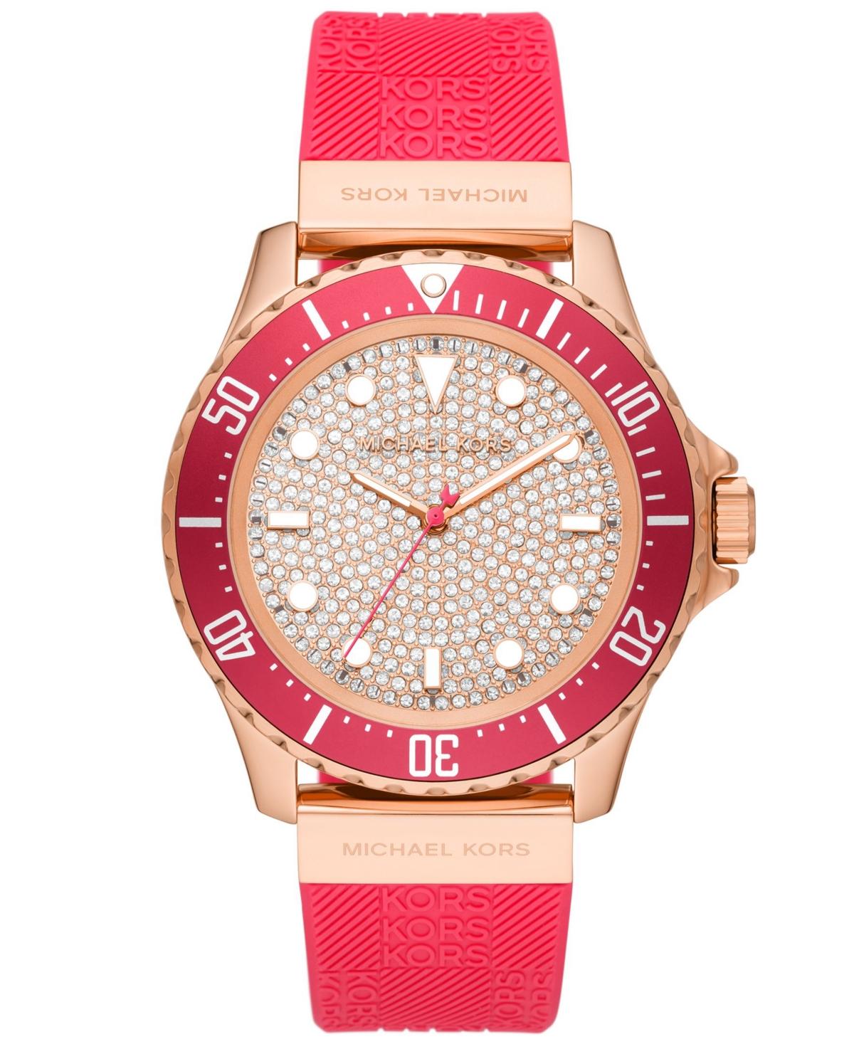 Michael Kors Oversized Slim Everest Pavé Rose-gold Tone And Embossed  Silicone Watch in Pink | Lyst