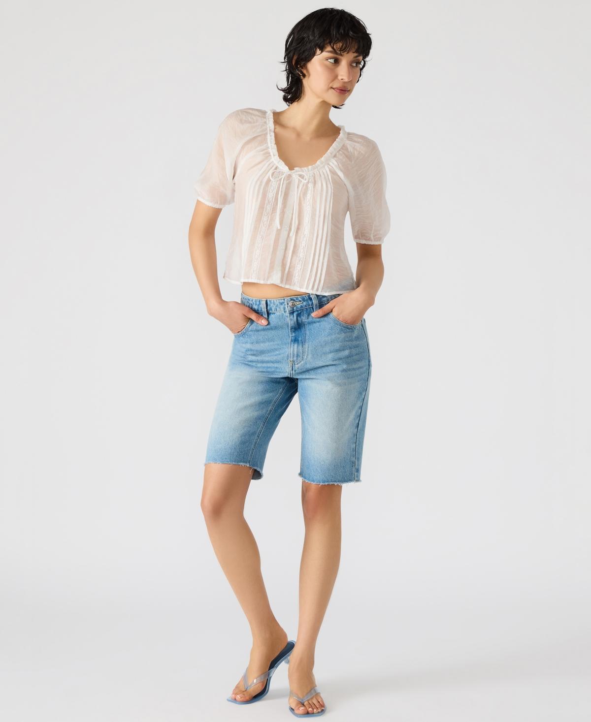 売れ筋商品|||スティーブ マデン カットソー トップス レディース Women's Lana Sheer Puff-Sleeve Top Antique Steve Madden Lana Sheer Puff-sleeve Top in Blue | Lyst