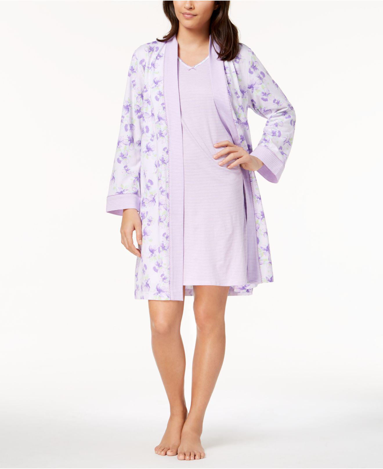 Size S SPA Charter Club Striped Cotton Robe Smoky Orchid Str