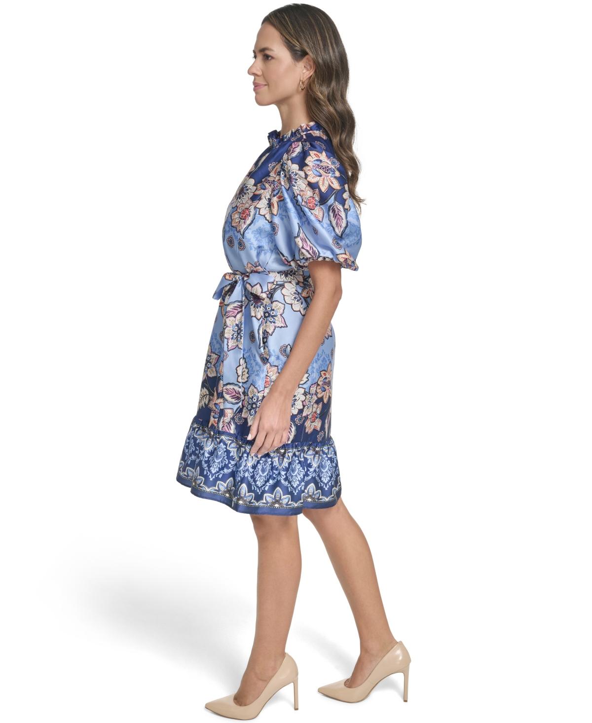 Vince Camuto Petite Bubble-sleeve V-neck Short Dress in Blue
