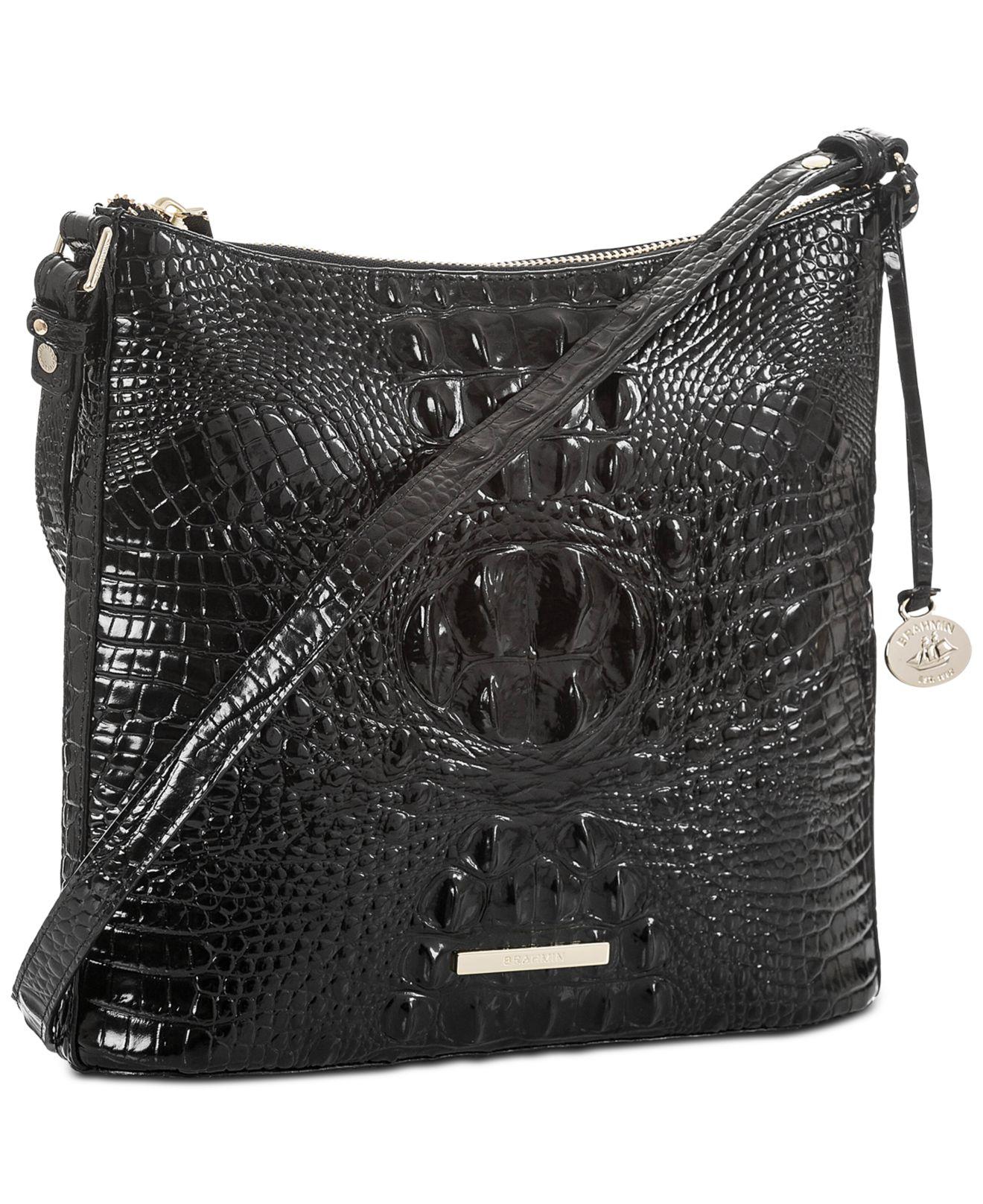 Brahmin Katie Melbourne Embossed Leather Crossbody in Black/Gold (Black