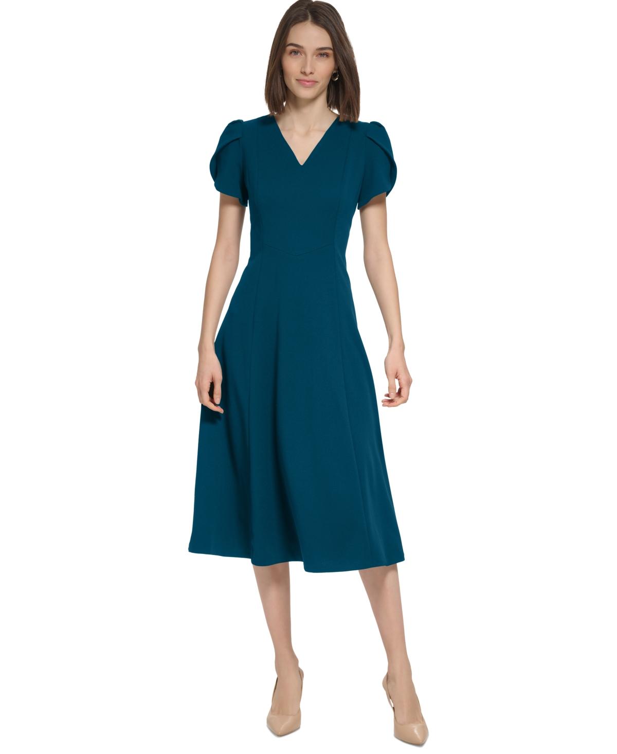 calvin klein tulip sleeve a line dress Calvin Klein Women's Tulip Short Sleeve Scuba Crepe Mini Dress, Cherry  Blossom Multi, 6 at Amazon Women's Clothing store