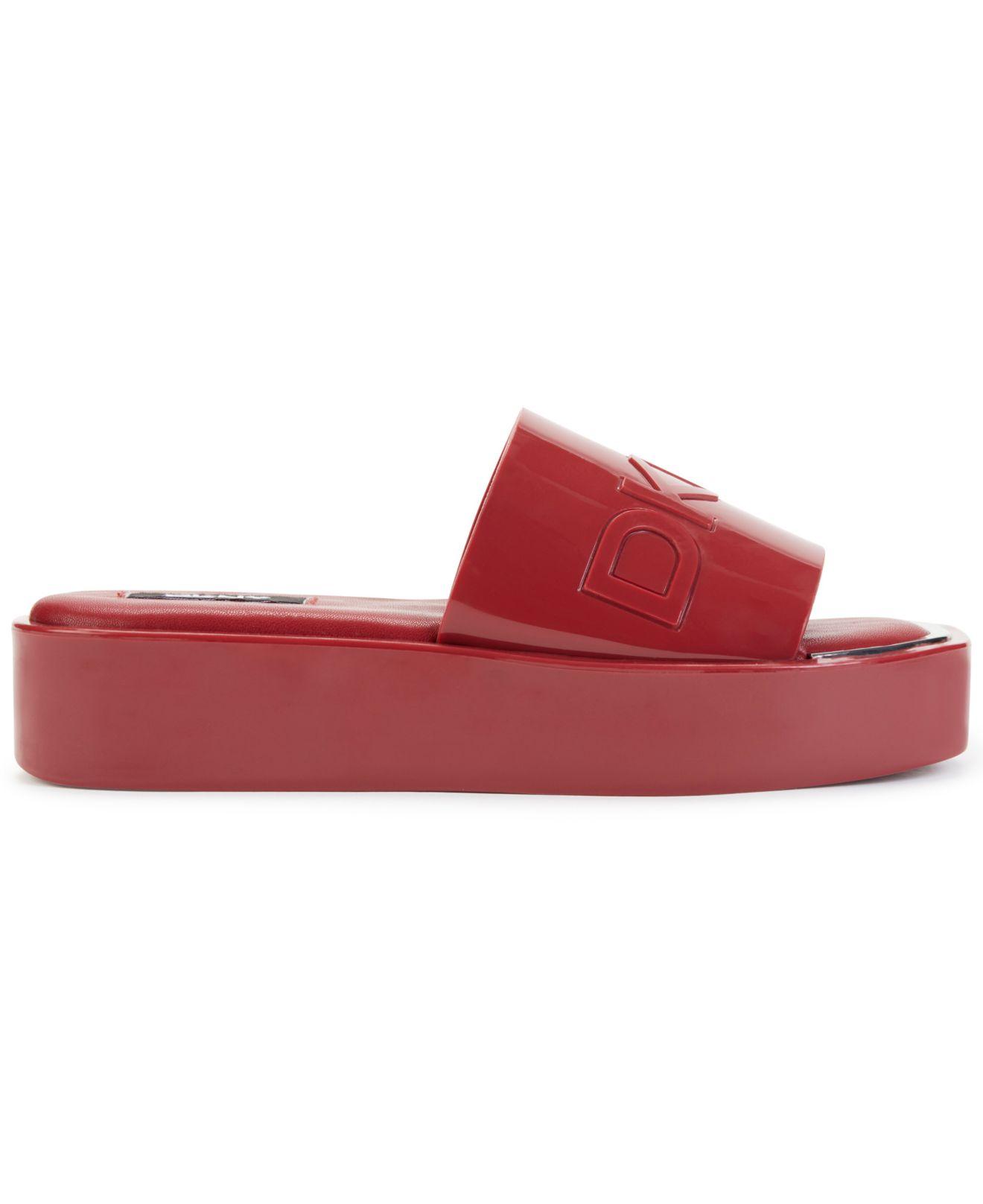 DKNY Laren Platform Slide Sandals in Red | Lyst