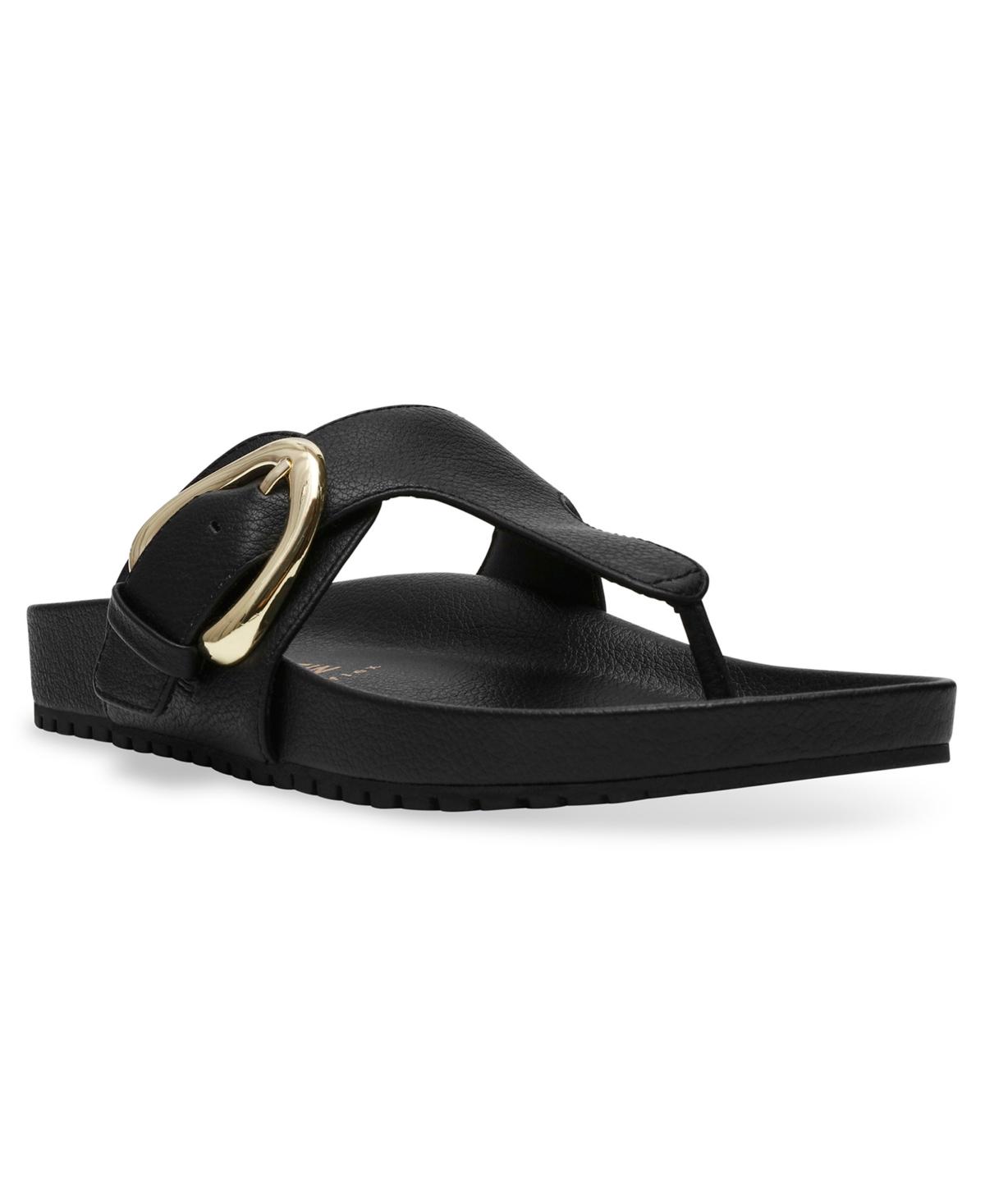 Anne Klein Dori Footbed Thong Flat Sandals in Black Lyst