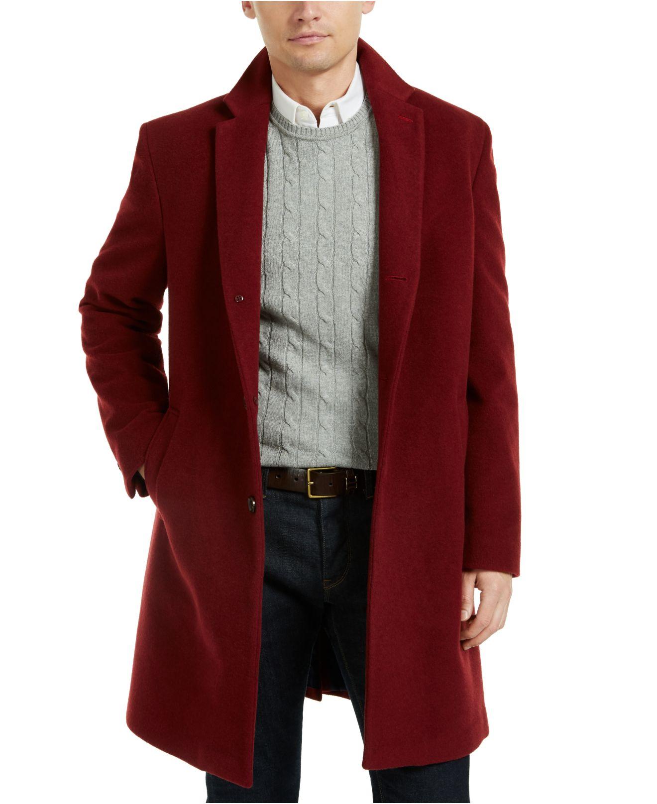 Tommy Hilfiger Addison Wool-blend Trim Fit Overcoat in Red for Men - Lyst