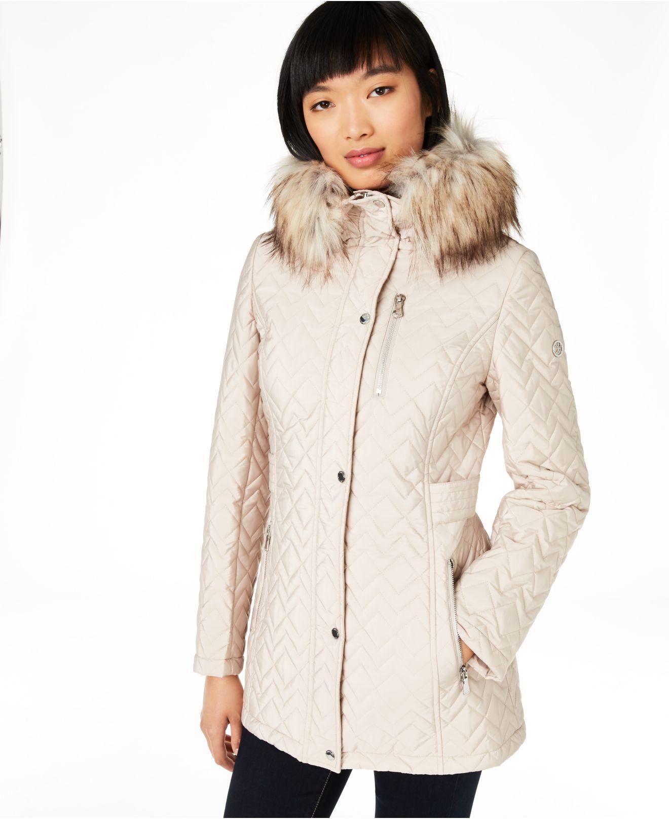 calvin klein petite hooded quilted coat