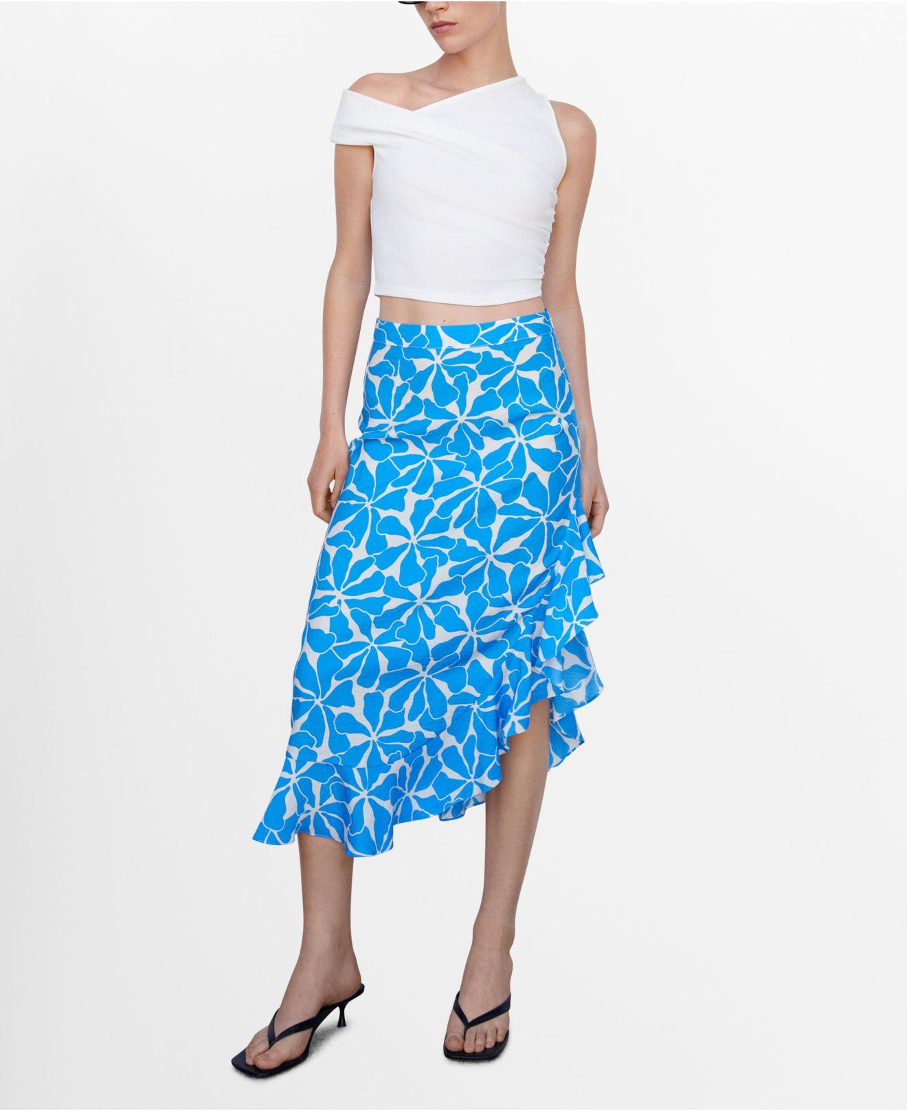 Mango Asymmetric Printed Skirt in Blue | Lyst