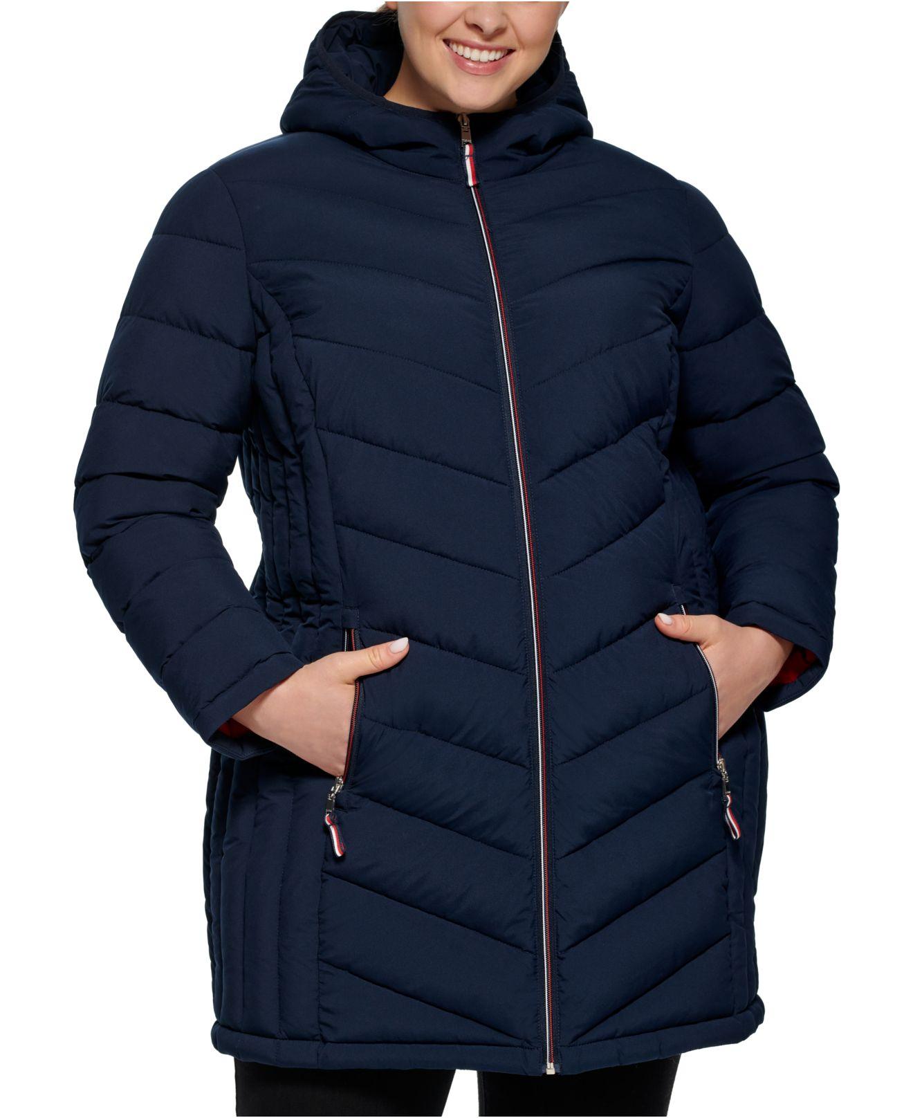 Tommy Hilfiger Plus Size Hooded Packable Puffer Coat in Blue Lyst