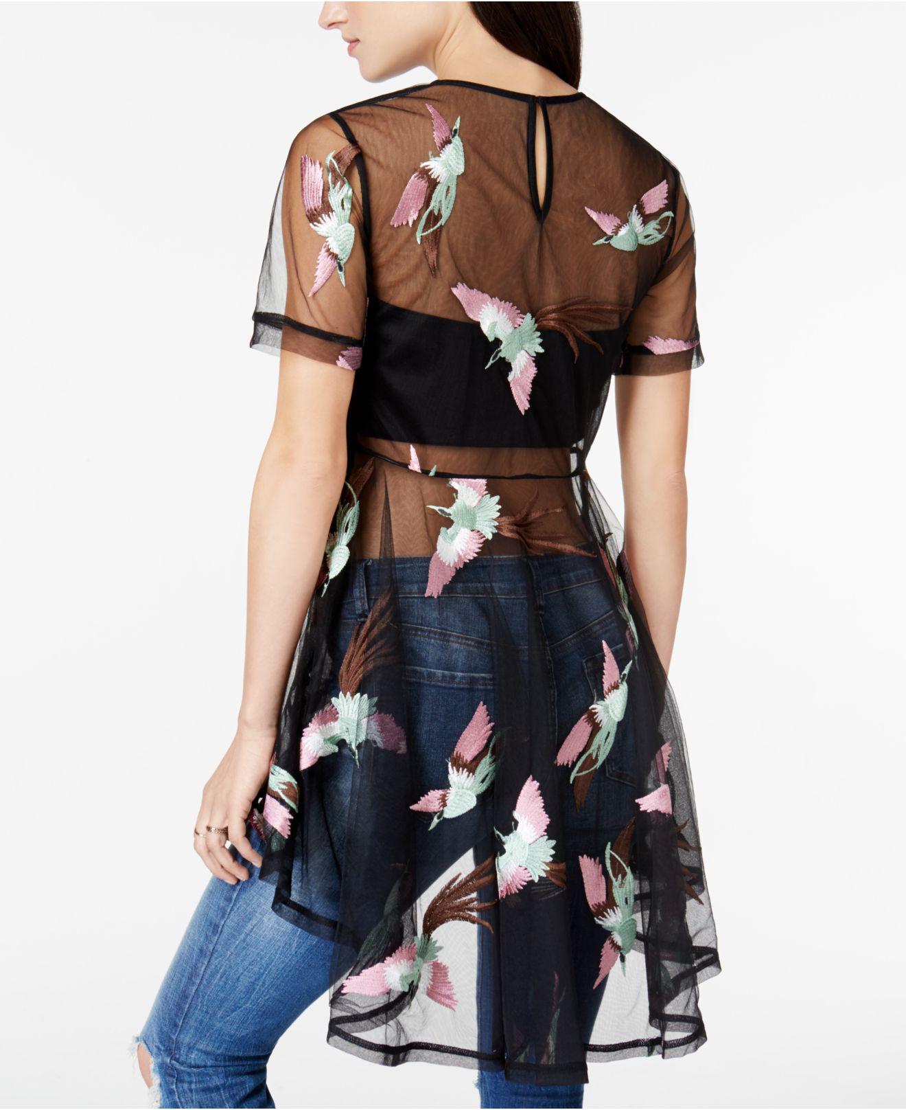 rose embroidered mesh top