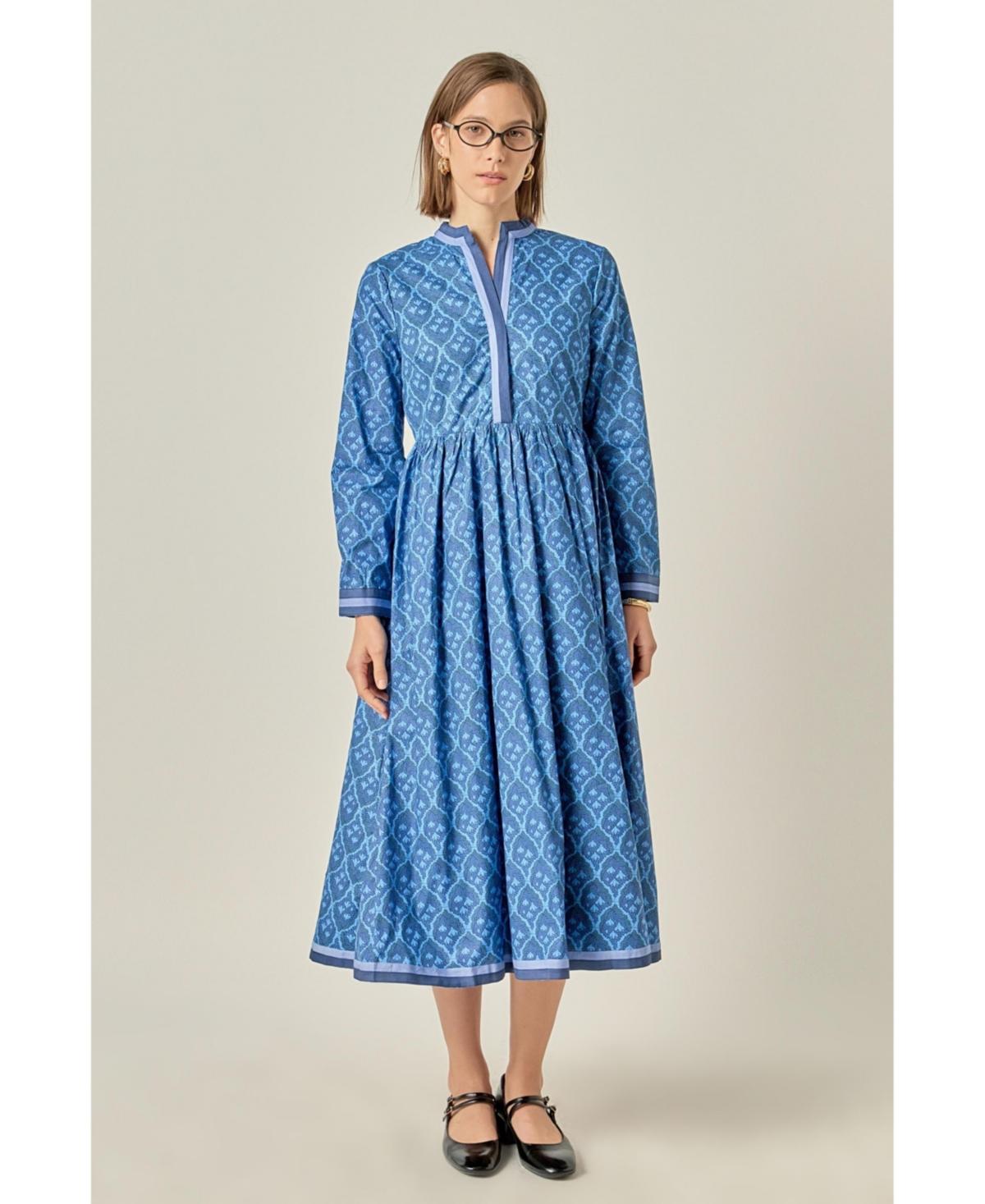english factory blue dress Floral Print Smocked Dress in Blue