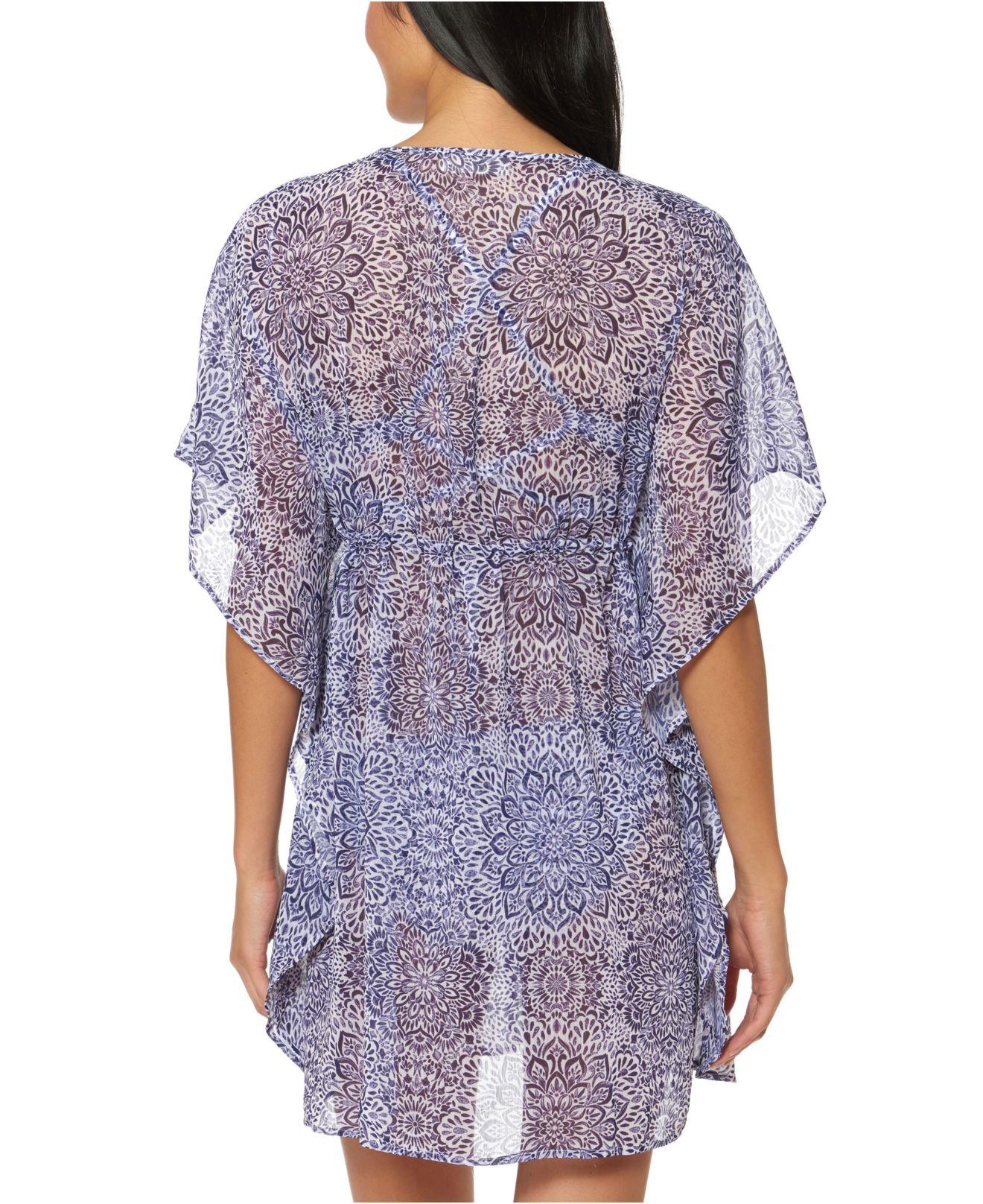 Jessica Simpson Synthetic Printed Sheer Swim Coverup Dress in Purple