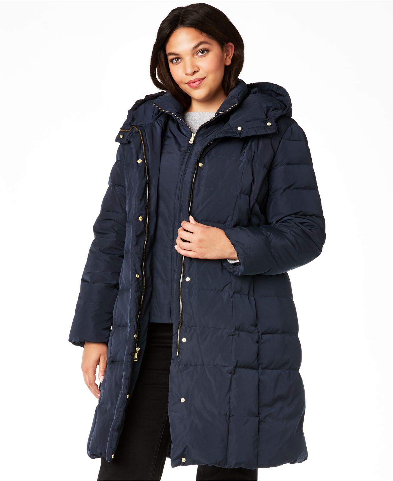 Cole Haan Signature Plus Size Layered Down Puffer Coat in Navy (Blue ...