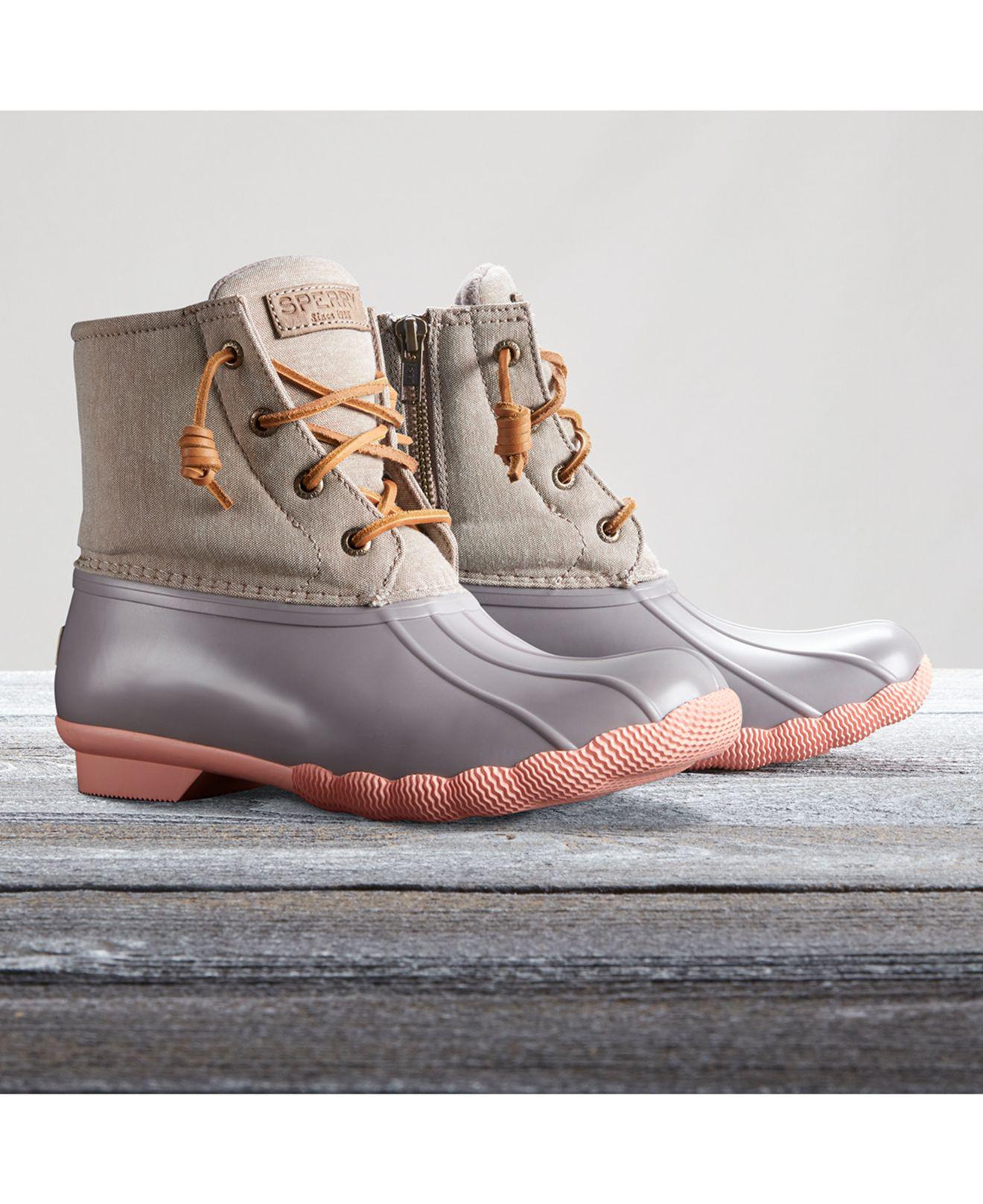 sperry saltwater duck boots taupe coral
