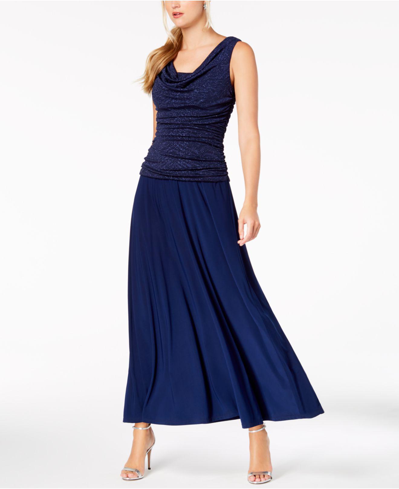 R & M Richards Synthetic Ruched Glitter Gown in Navy (Blue) - Lyst
