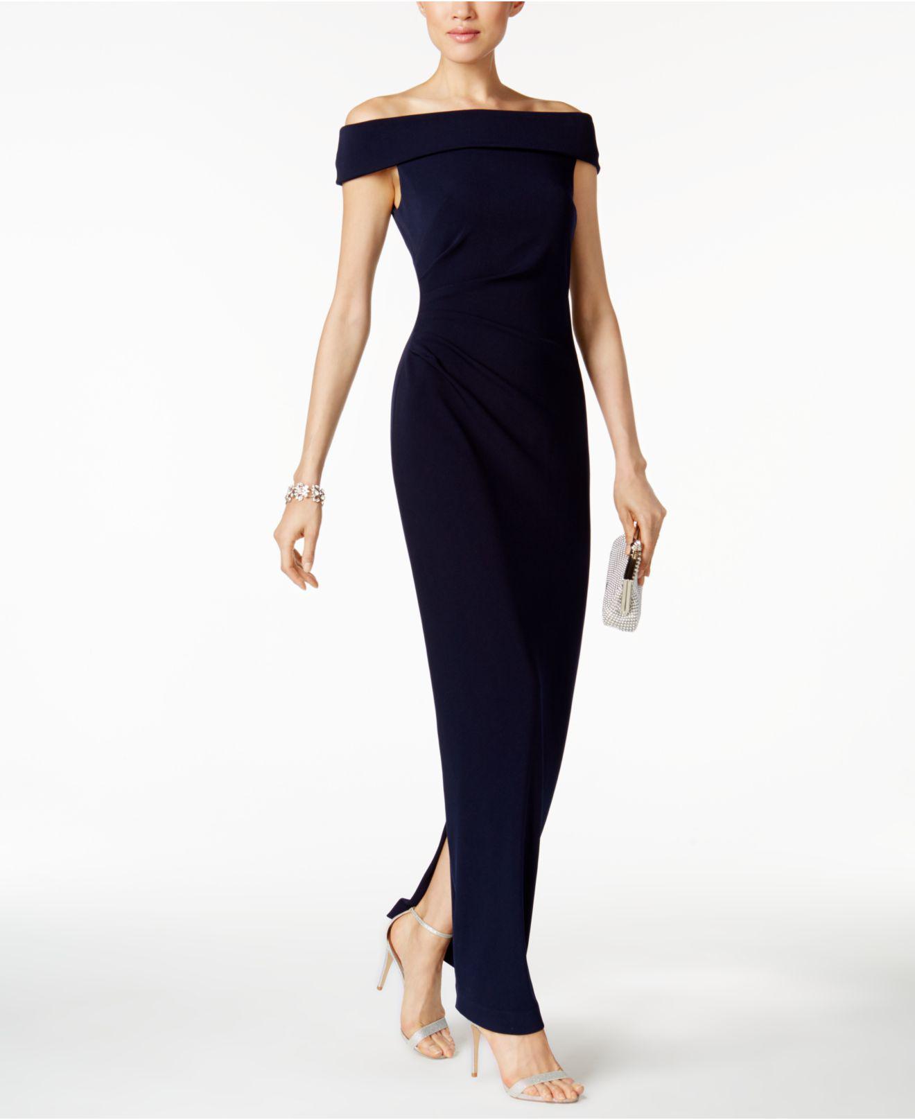 off the shoulder crepe gown vince camuto