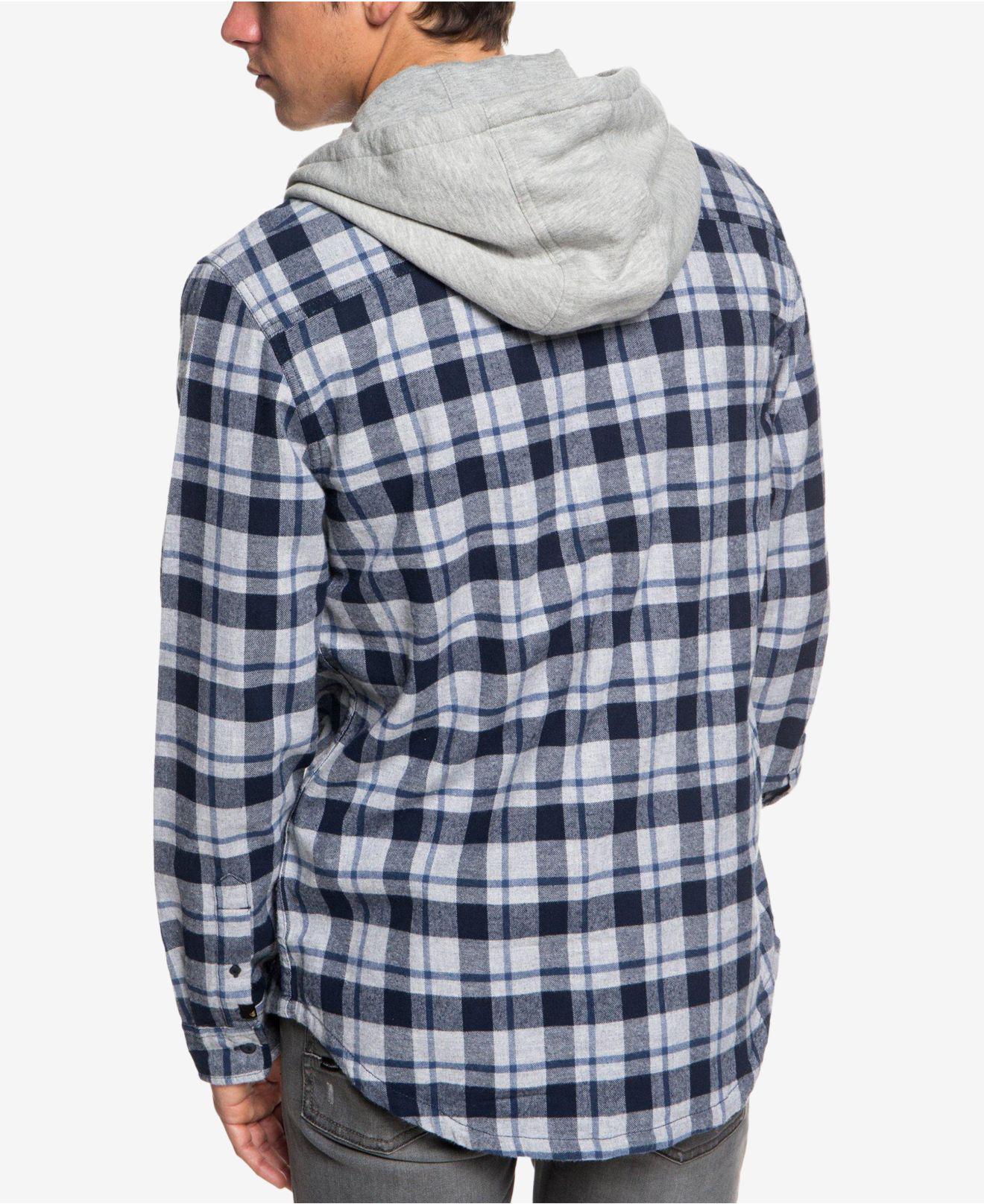 X10 L9 Quiksilver Quiksilver XL Youths Blue 19" Chest Check Flannel Hooded Casual Shirt 