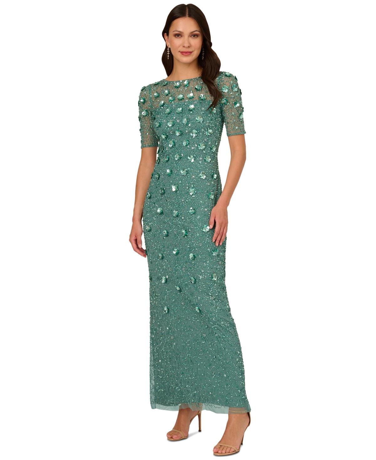 Adrianna Papell Embellished Floral Sheath Dress in Green | Lyst