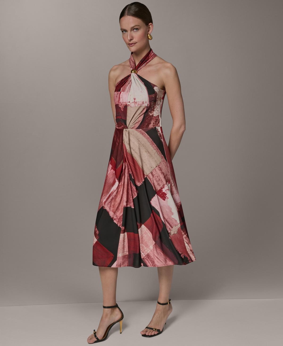 donna karan print halter neck midi dress Printed in Brown 1920s and Antique