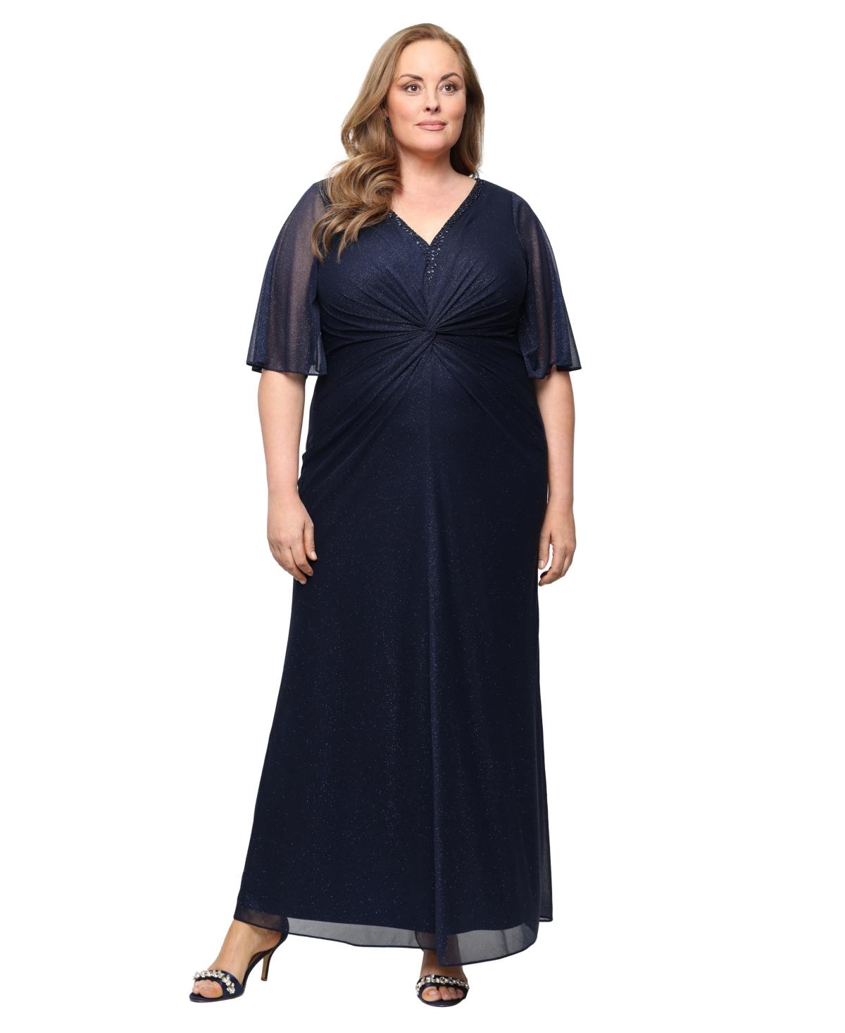 green emerald velvet dress S.L. Fashions Chiffon Tulip Tier Dress-Plus, Size 14W, Navy main image 1