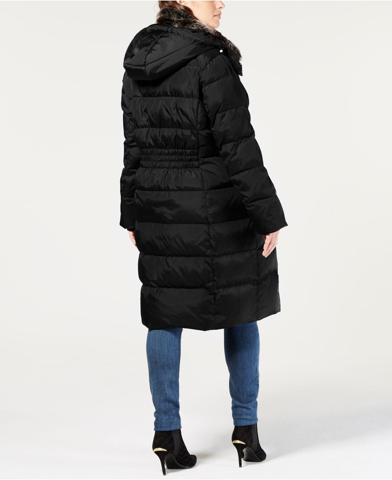 London Fog Plus Size Hooded Faux-fur-trim Down Puffer Coat in Black - Lyst
