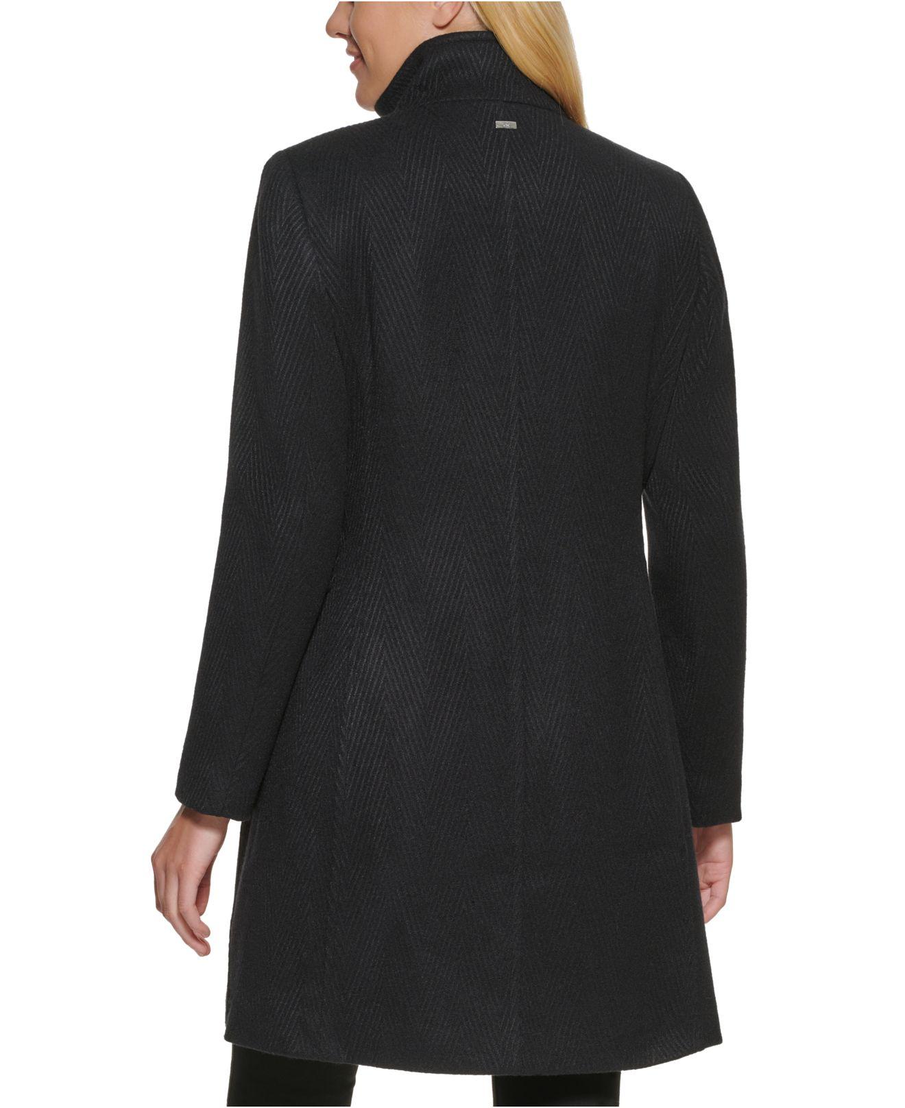 Calvin Klein Stand-collar Walker Coat in Black | Lyst