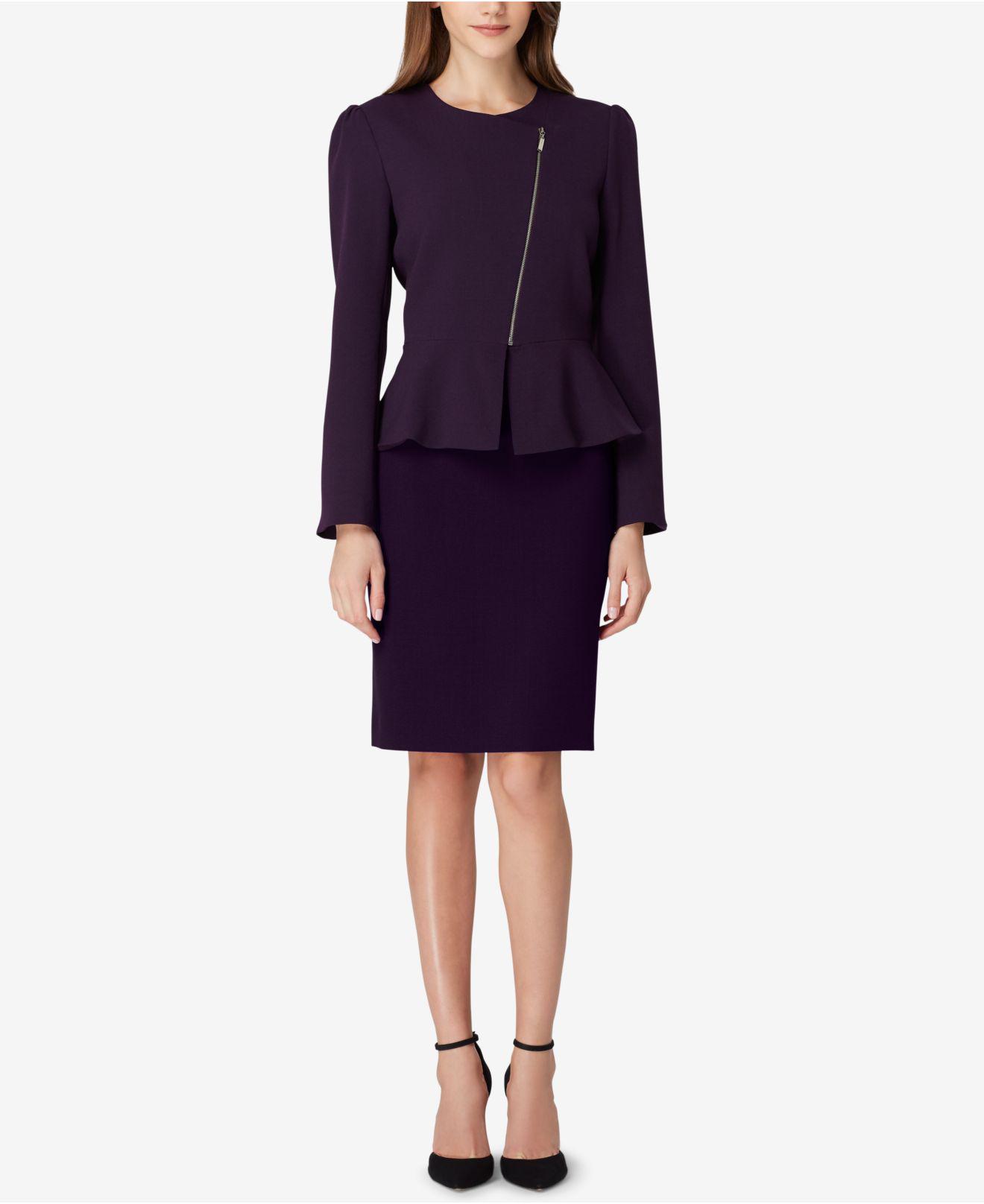 Synthetic Zippered Peplum Skirt Suit 