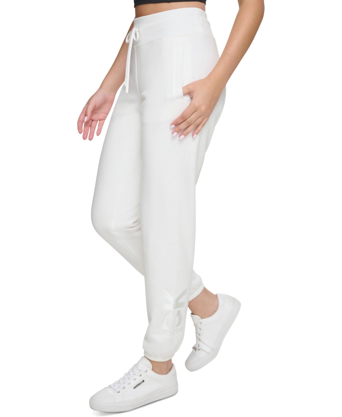 Calvin Klein Performance Embroidered Shine joggers | Logo in Lyst White