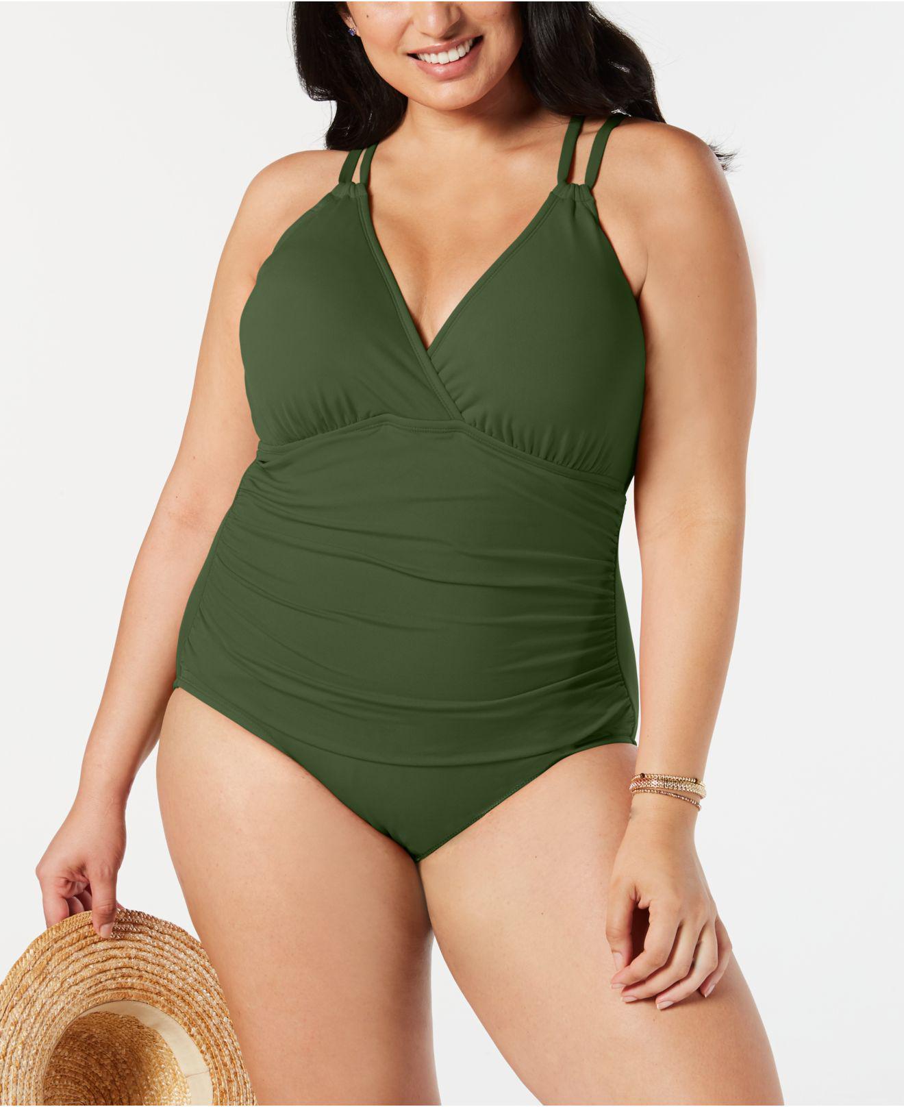 olive green plus size swimsuit