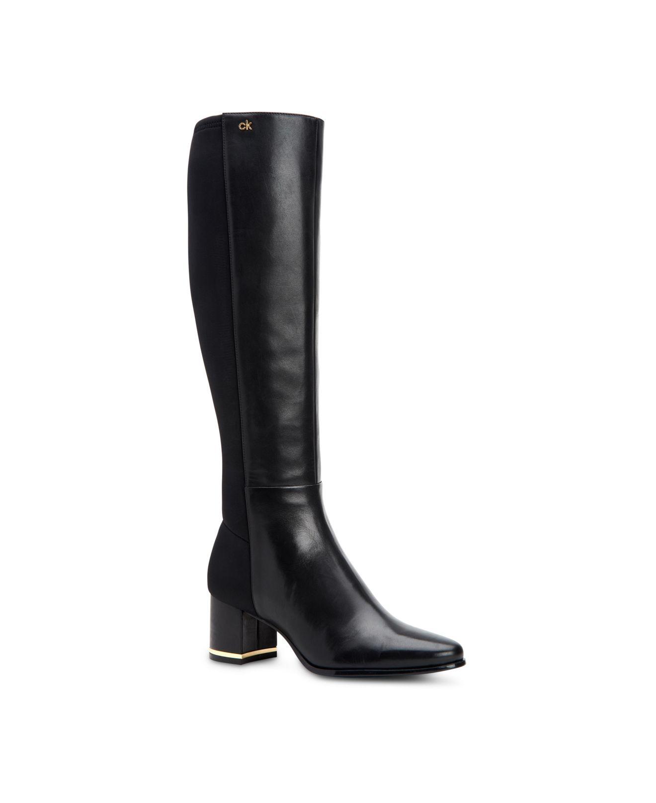 Calvin Klein Leather Freeda Wide-calf Boots in Black Leather (Black) - Lyst