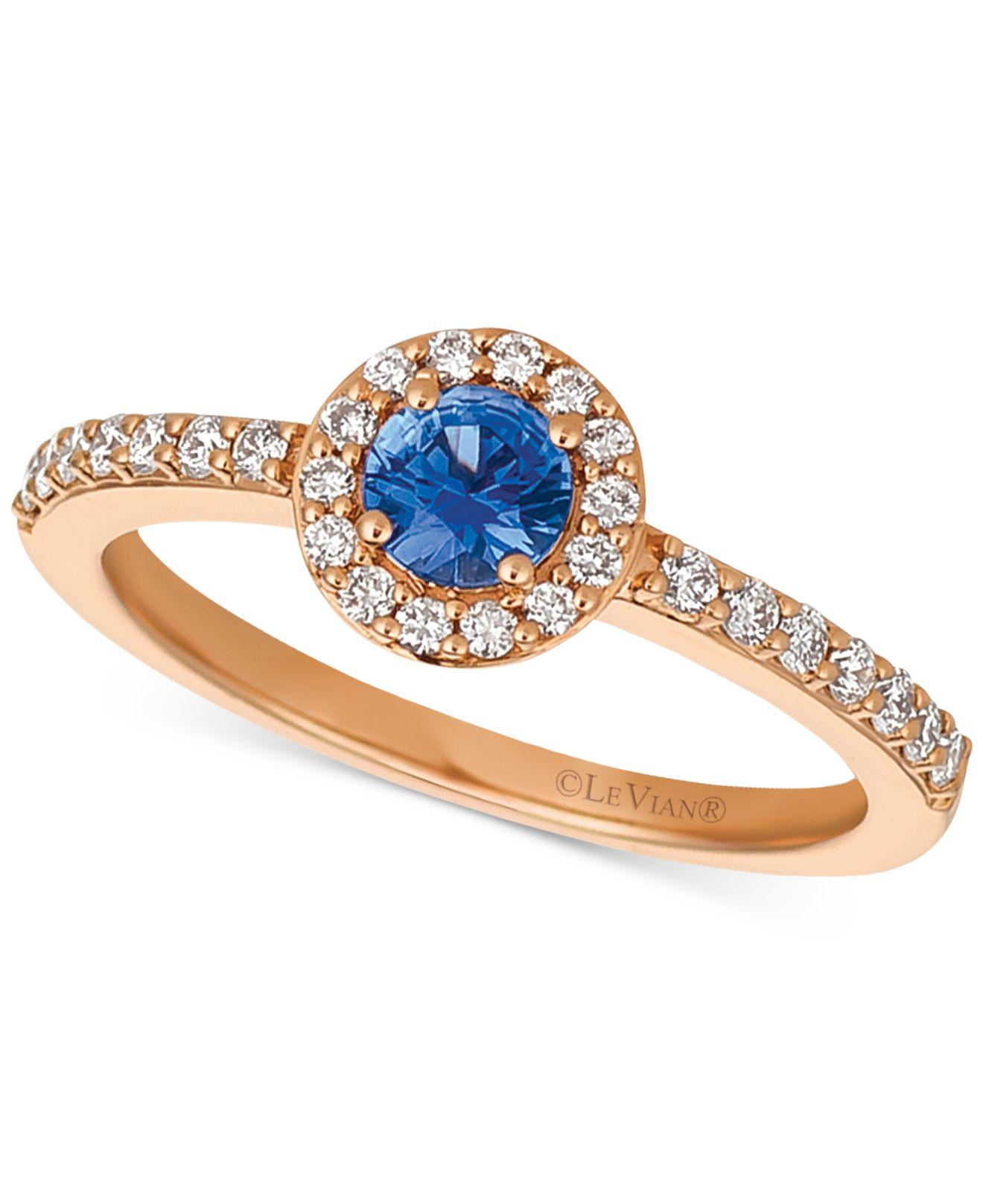 Le Vian ® Blueberry Sapphire (1/3 Ct.  Vanilla Diamond (1/3 Ct.  Halo Ring In 14k Rose Gold in Metallic Lyst