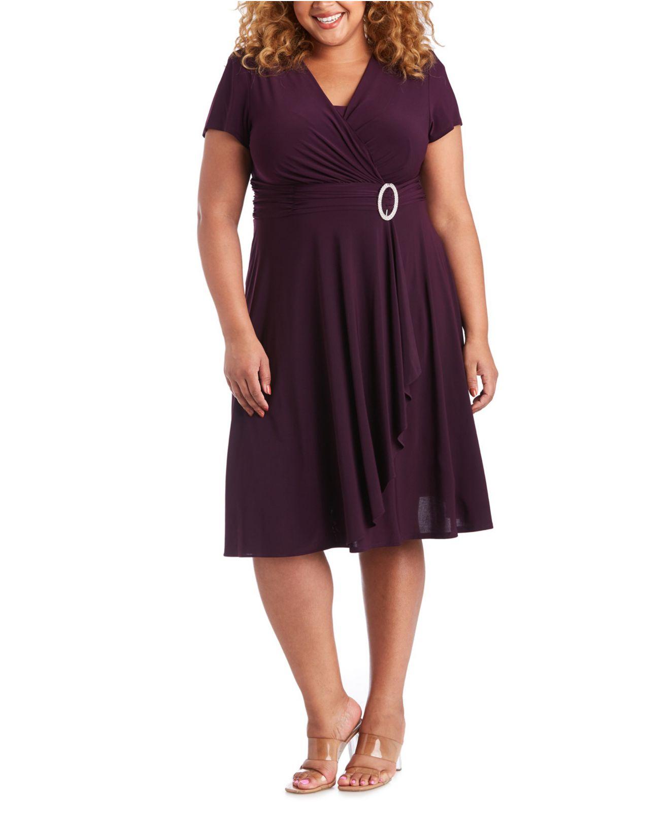 R & M Richards Synthetic Plus Size Cascade Dress in Plum (Purple) - Lyst