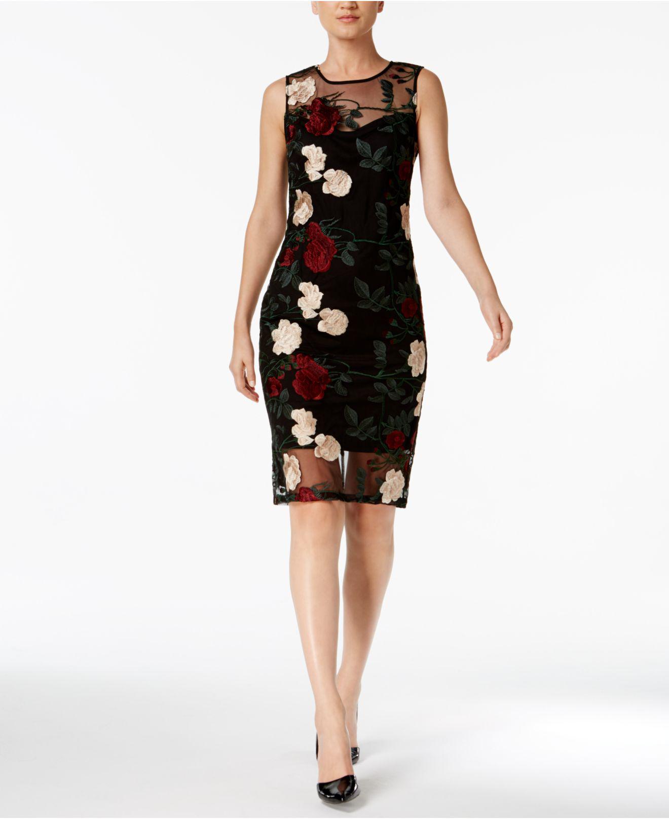 Calvin Klein Synthetic Petite Embroidered Illusion Sheath Dress in 