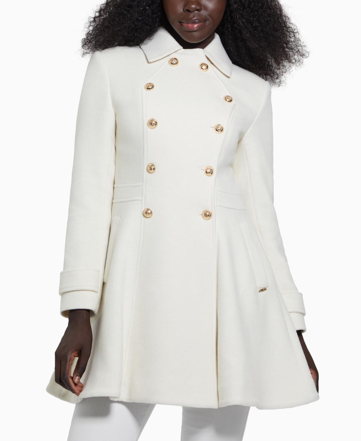 Guess Collared Double breasted Peplum Coat in White Lyst