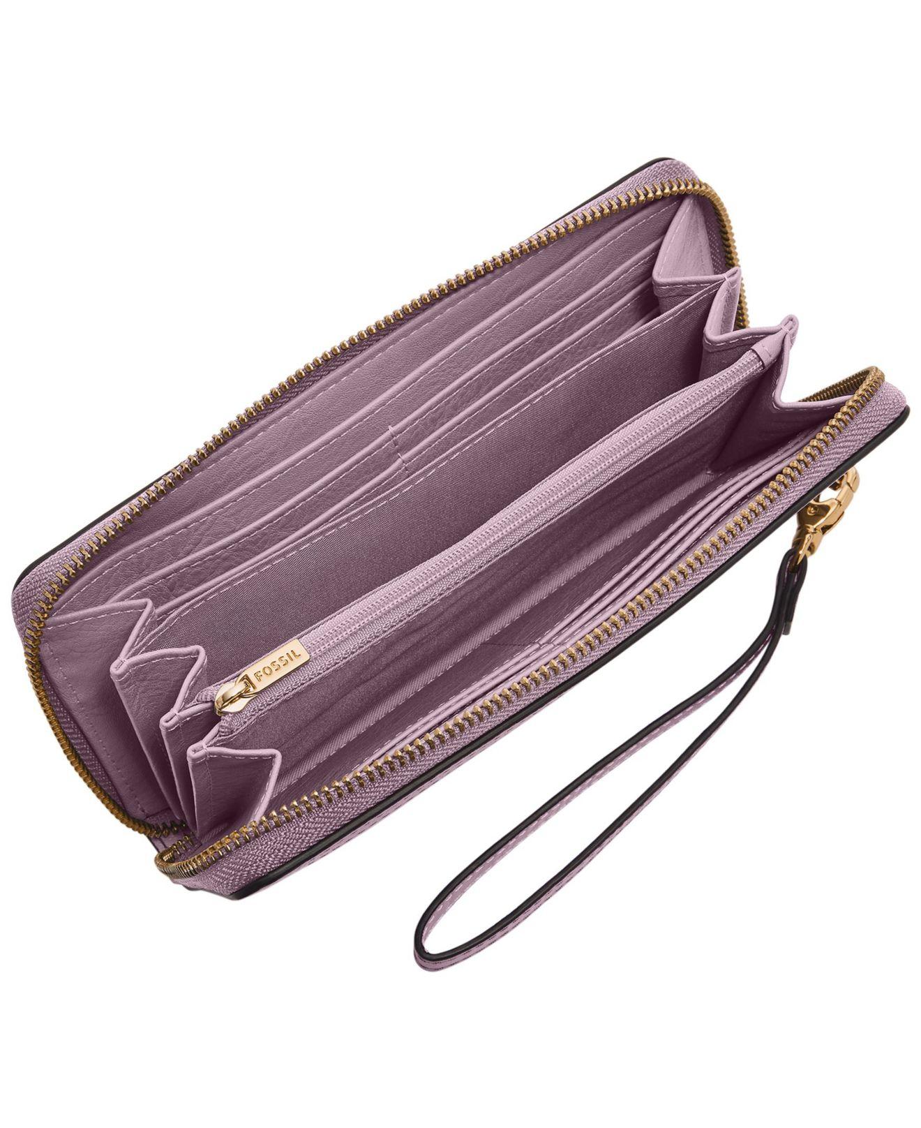 Fossil Logan Leather Zip Around Clutch Wallet in Purple Lyst
