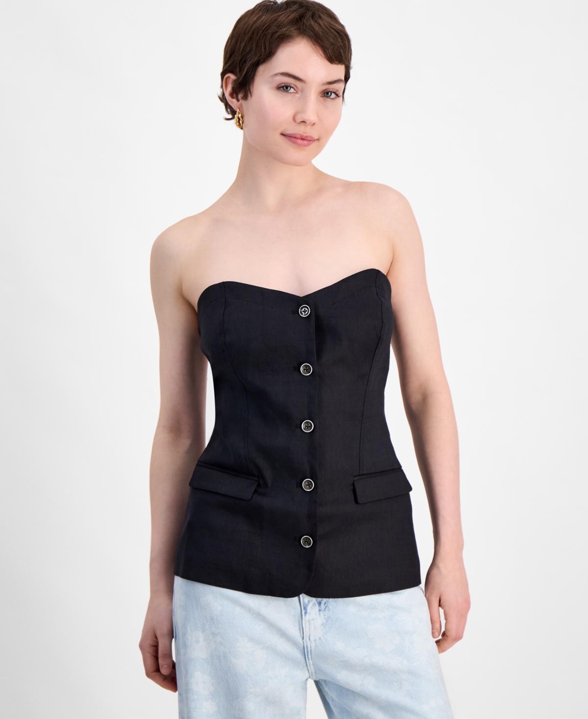 売れ筋商品|||ゲス カットソー トップス レディース Women's Isabeau Sleeveless Corset Button-Front Top Jet Black A996 Guess Isabeau Sleeveless Corset Button-front Top in Black | Lyst