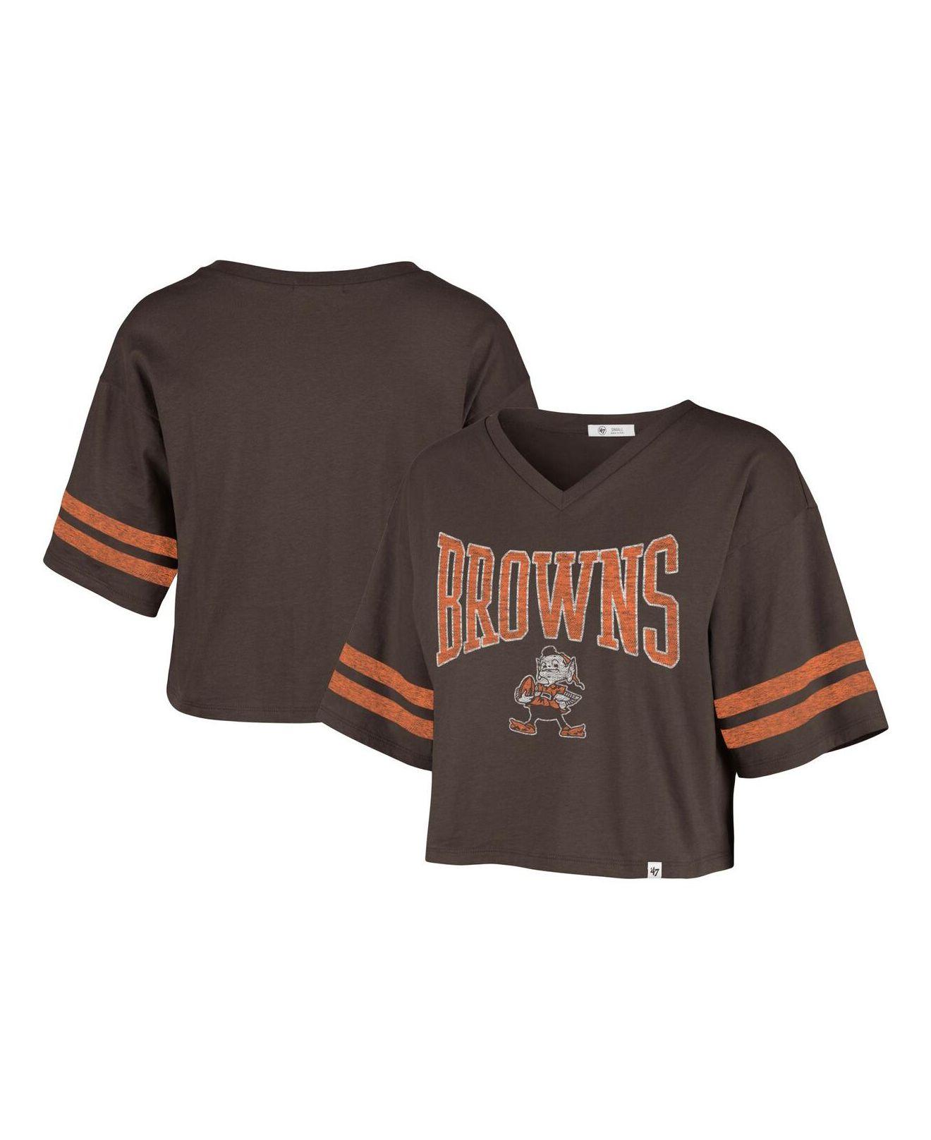 Women's '47 Orange Cleveland Browns Skyler Parkway Cropped Long Sleeve T- Shirt