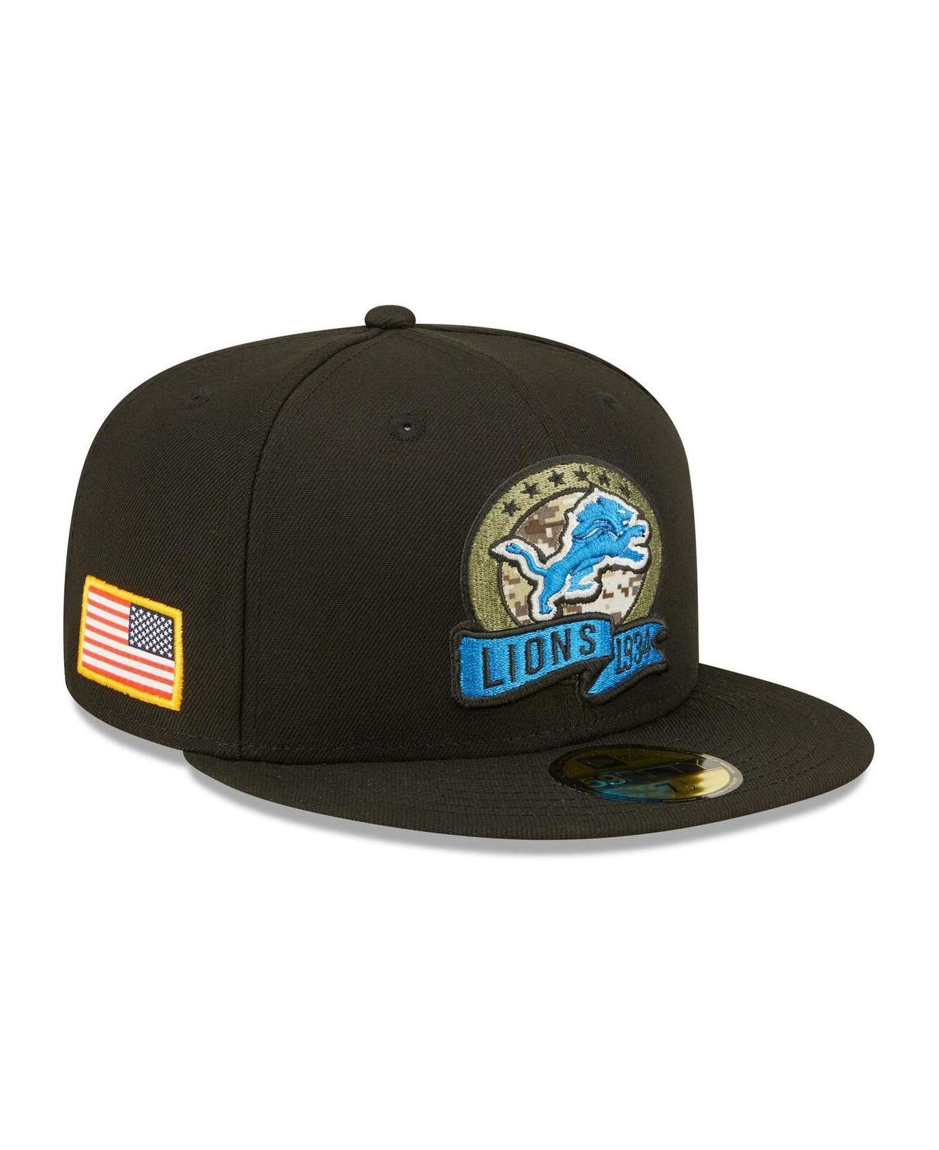 KTZ Black Detroit Lions 2022 Salute To Service 59fifty Fitted Hat in ...