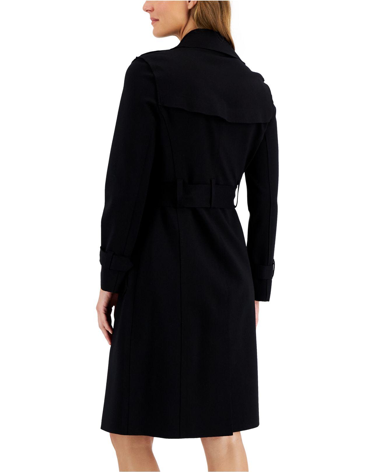 Anne Klein Tie-waist Notched Collar Trench Coat in Black | Lyst