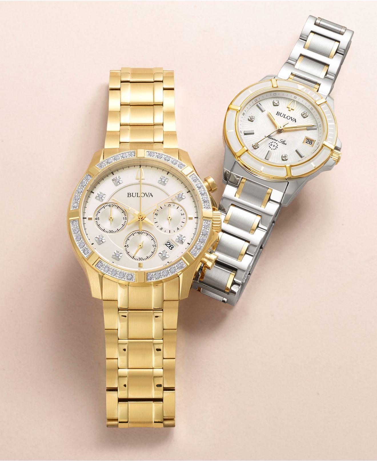 Bulova Chronograph Diamond accent Gold tone Stainless Steel