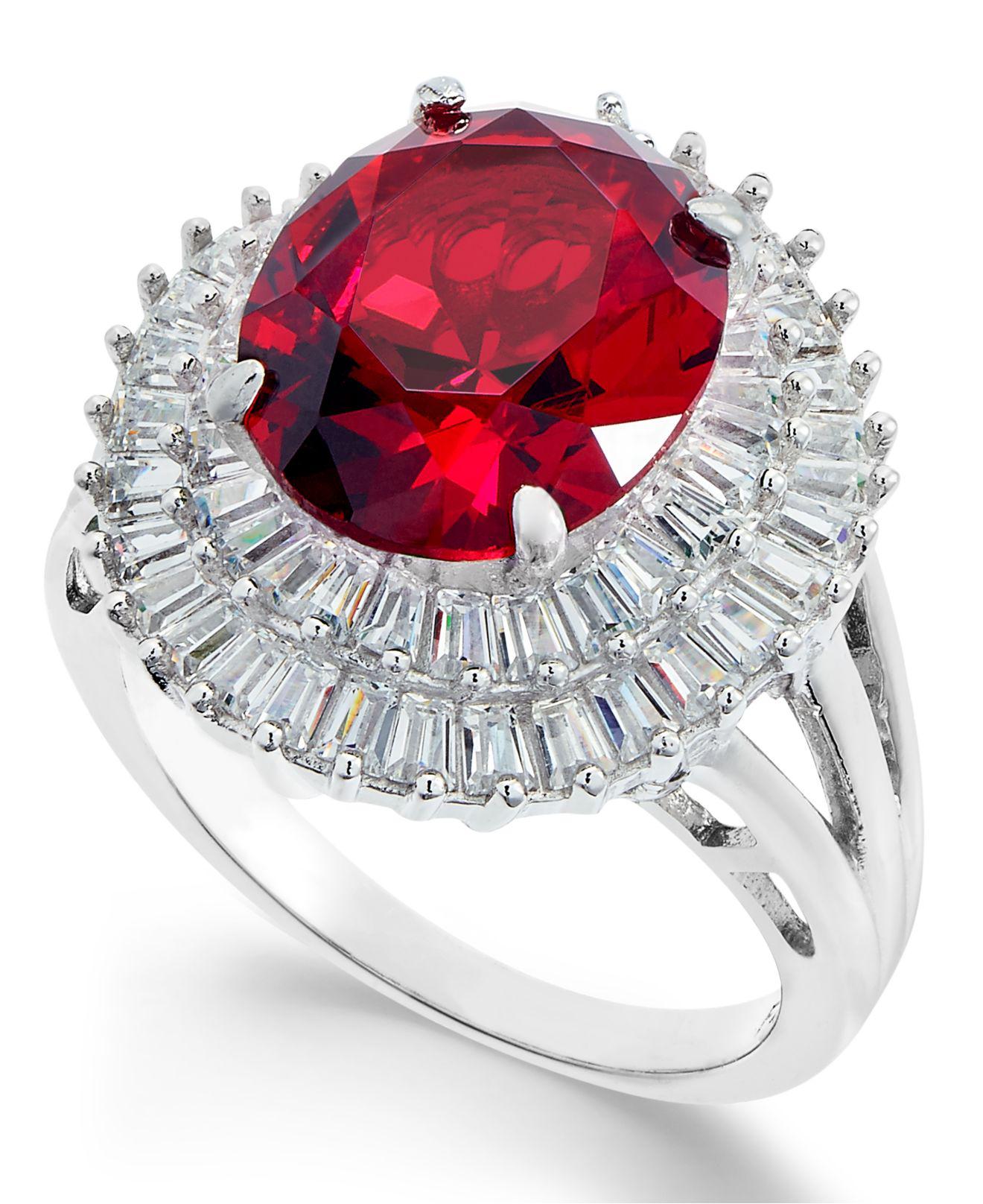 Macy's Synthetic Ruby & Cubic Zirconia Double Halo Ring In Sterling ...