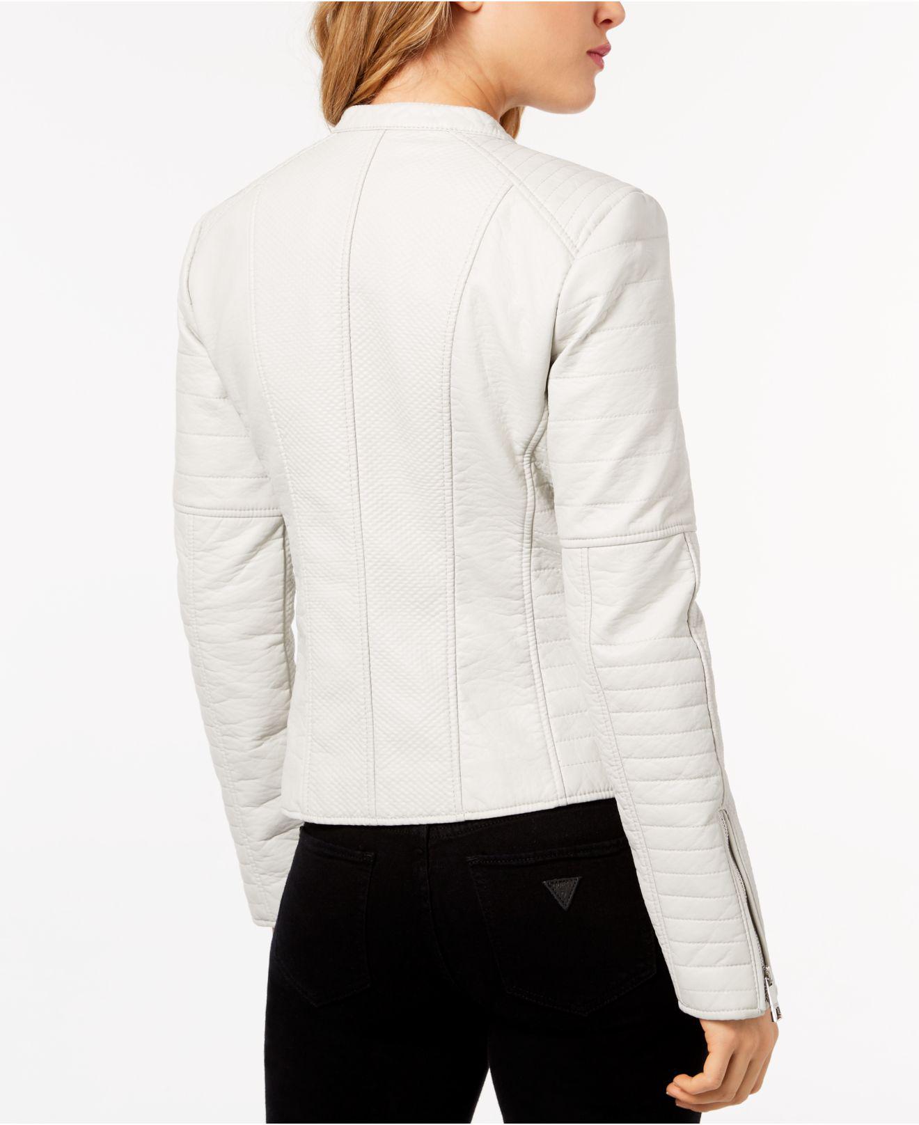 Guess White Jazmin Saint Faux Leather Moto Jacket
