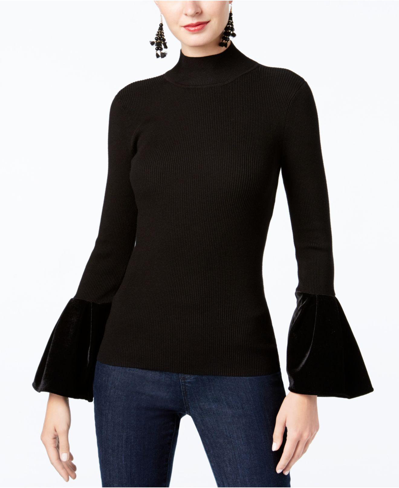 INC International Concepts Velvet-cuff Mock-neck Sweater in Black - Lyst