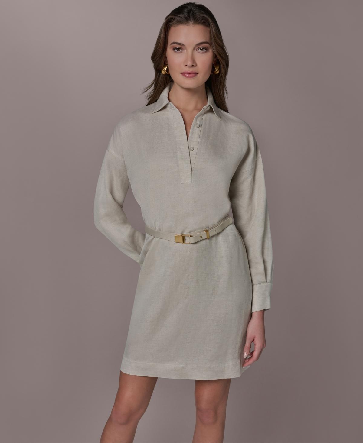 donna karan women's collared long-sleeve a-line dress Donna Karan Weekend Women's Elbow-Sleeve Collared Polo Dress - Black