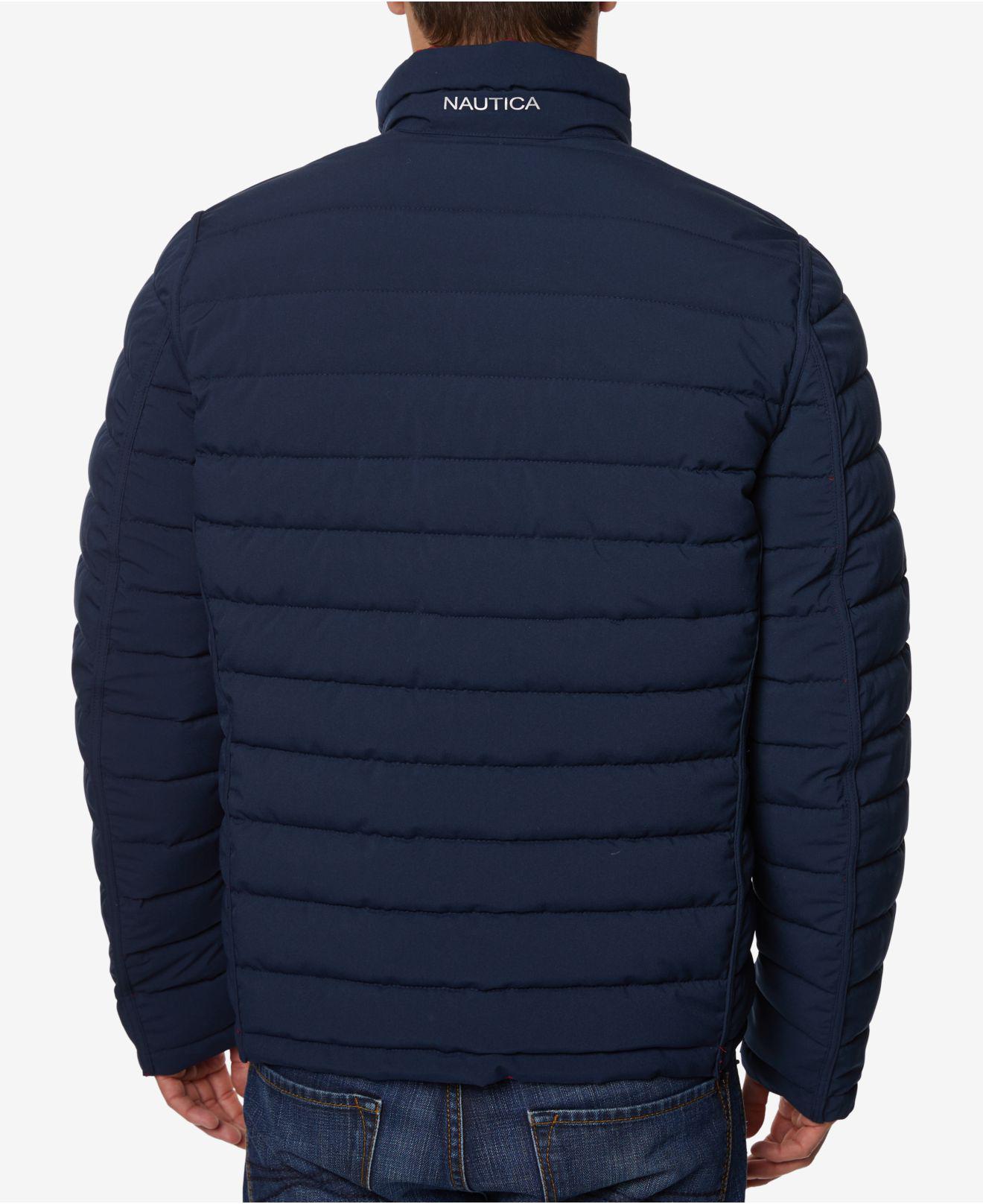 Nautica Synthetic Mid-weight Stretch Reversible Puffer Jacket in Navy